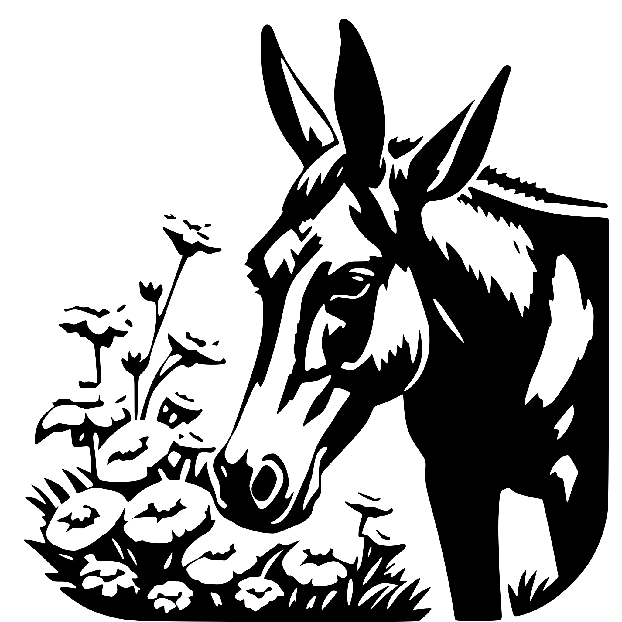 AI-generated SVG of a Mule smelling flowers