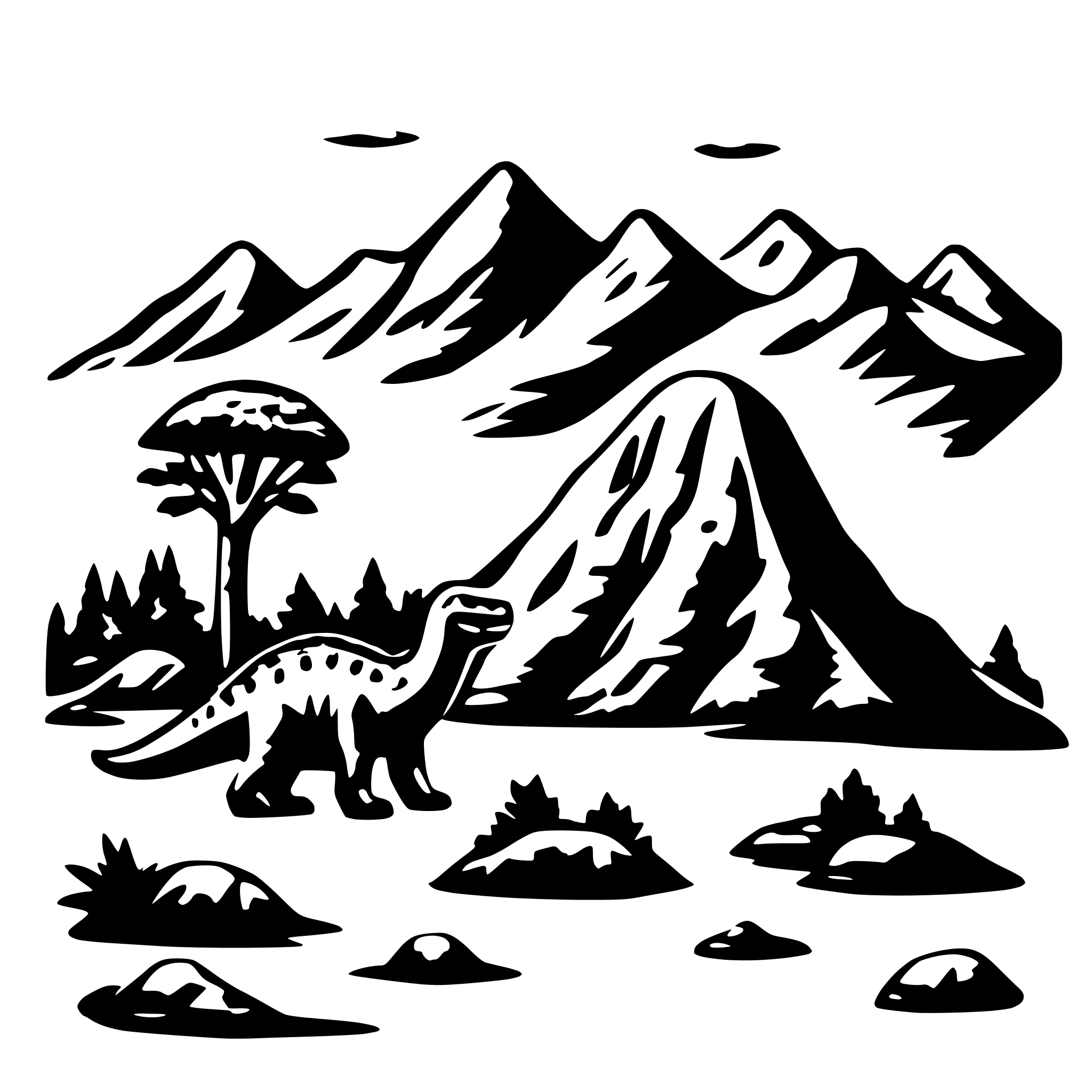 AI-generated SVG of 'mountains, fossils, dinosaurs'