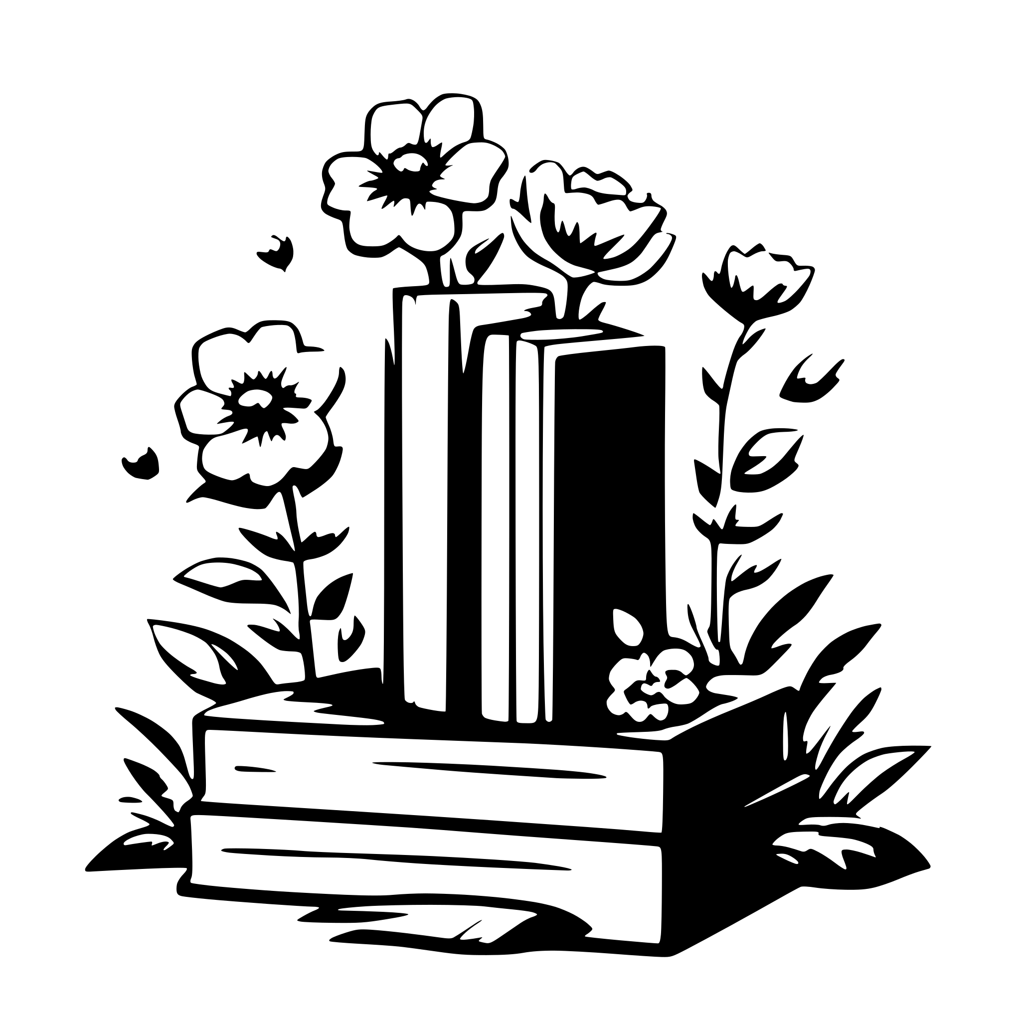 AI-generated SVG of a 11 books vertical with surrounding flowers AI-generated SVG of a 11 books vertical with surrounding flowers
