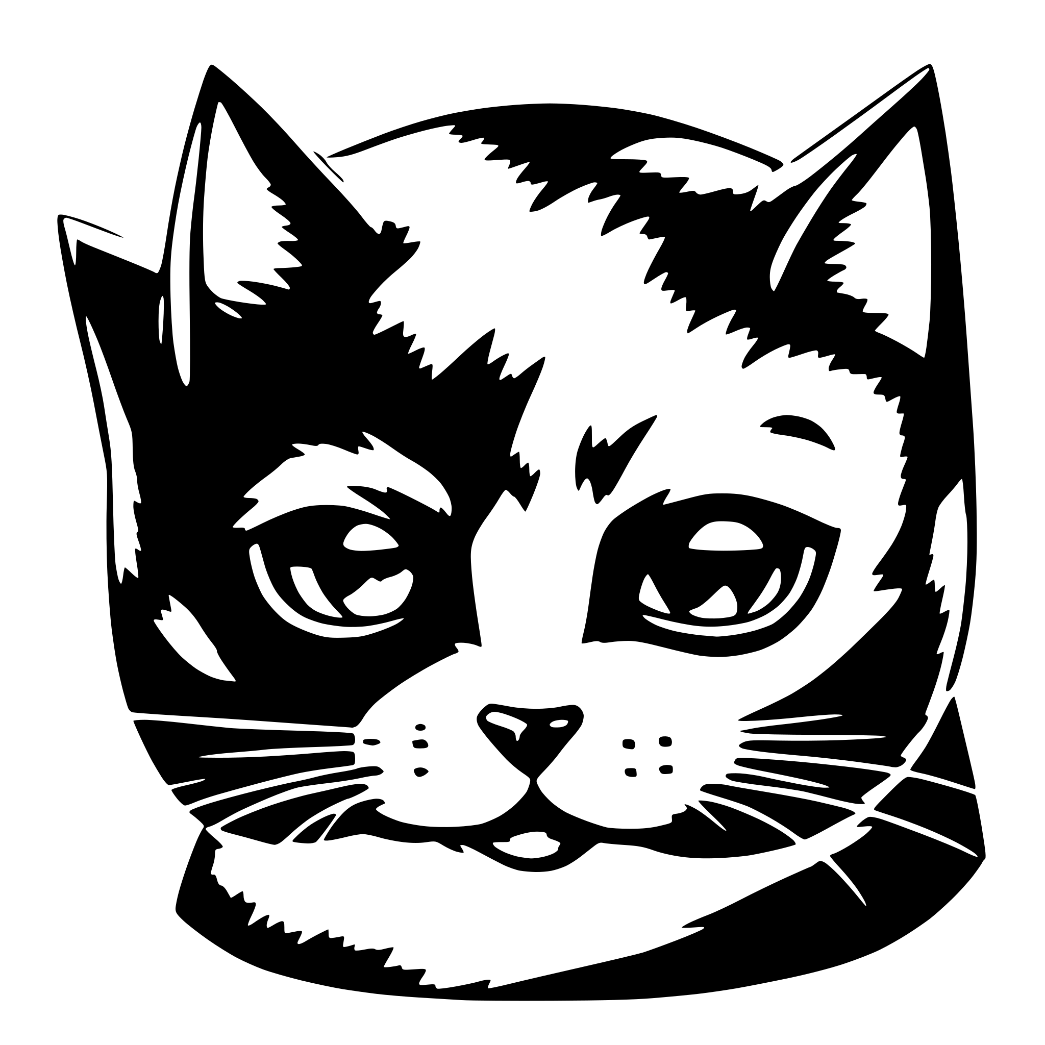 AI-generated SVG of 'A cat wearing a Batman mask. She sits all the way front.'