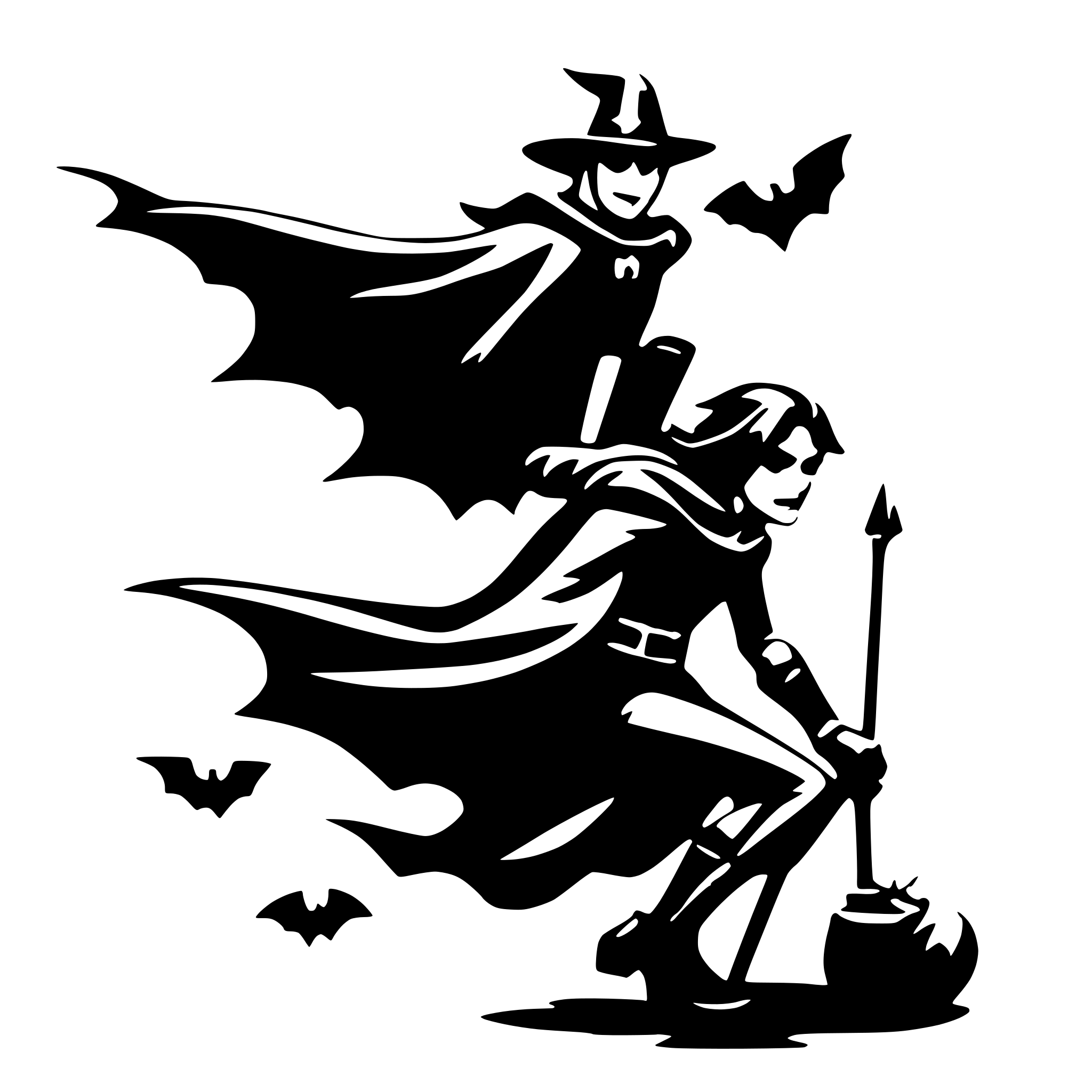 AI-generated SVG of a witch flying on a broom with batman