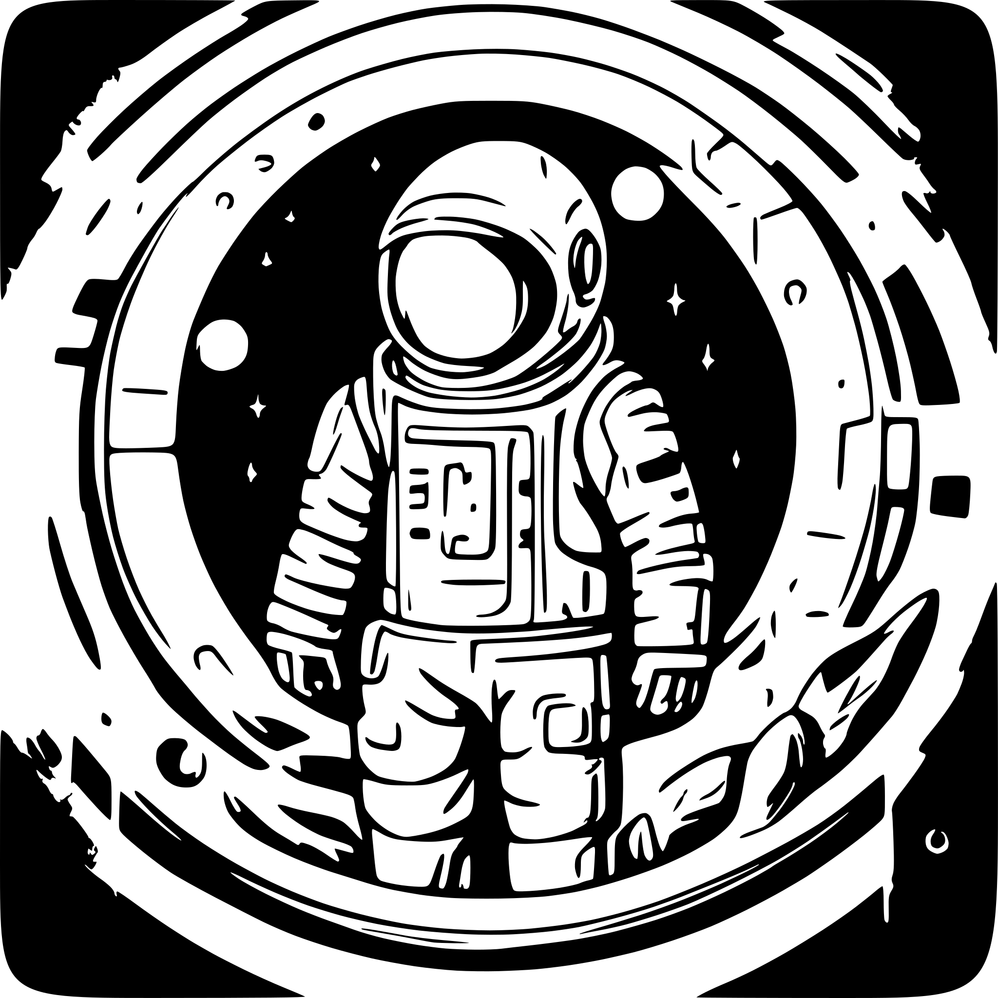 AI-generated SVG of 'A crypto astronaut lost orange and purple light, no face'