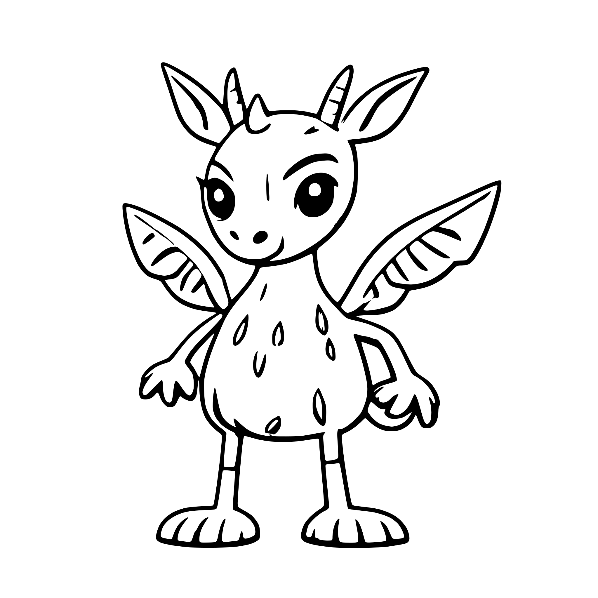AI-generated SVG of 'a kangaroo-like creature with a horse-like face, complete with horns or antlers, bat-like wings, a long, forked tail, and cloven hooves on its bipedal legs'