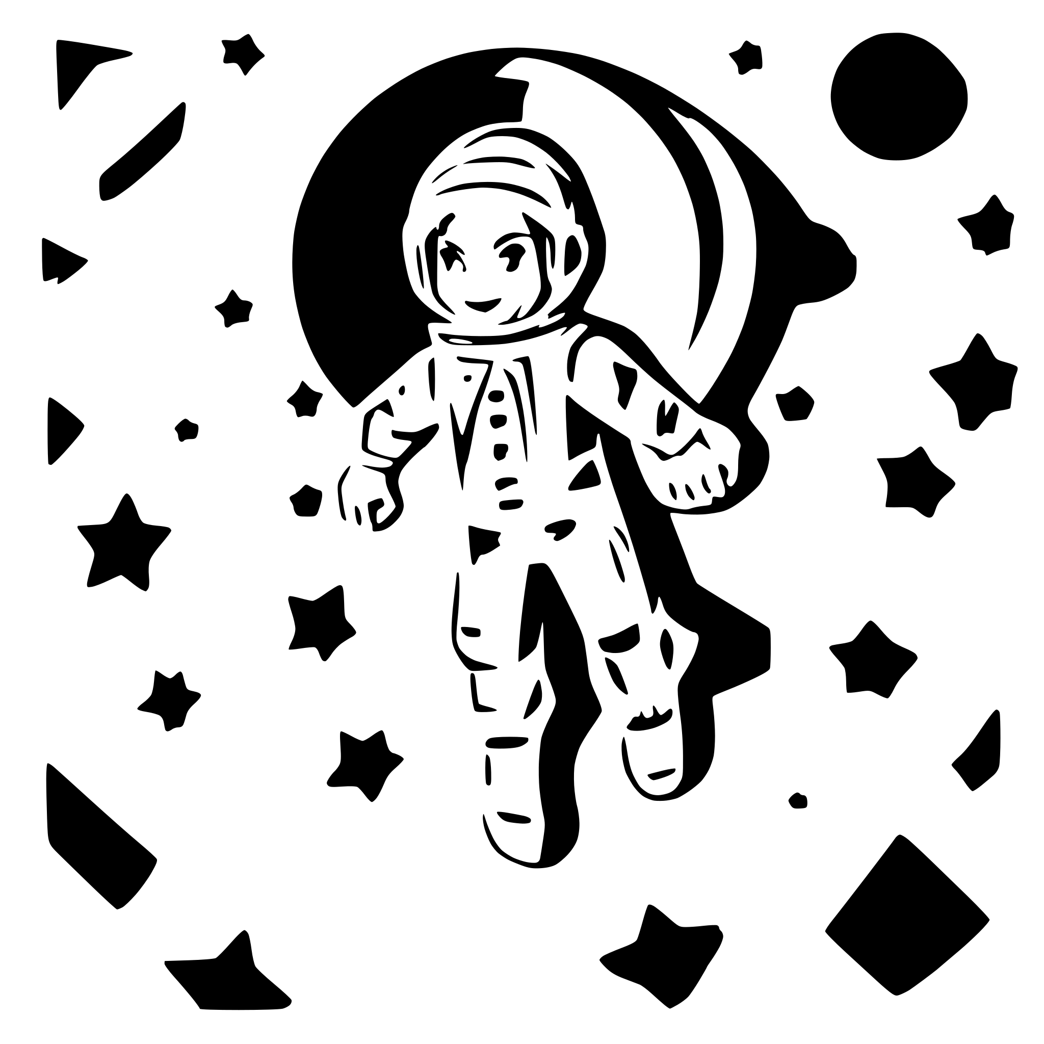 AI-generated SVG of a astronaut floating between stars