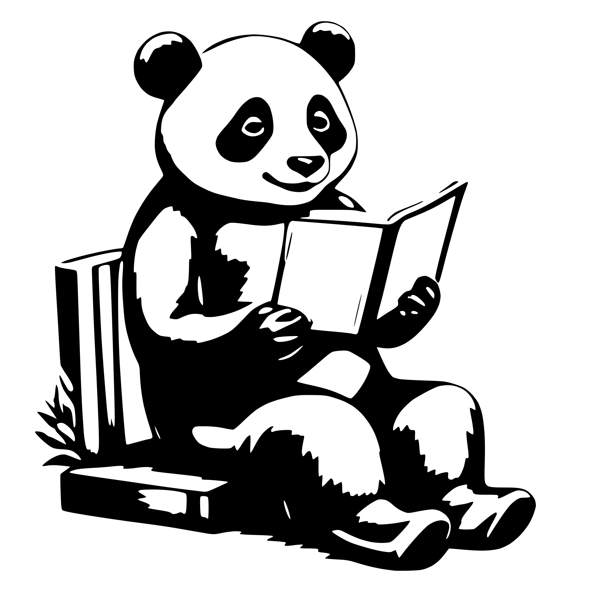 AI-generated SVG of a a panda, sit on a chiair, reading a very big book