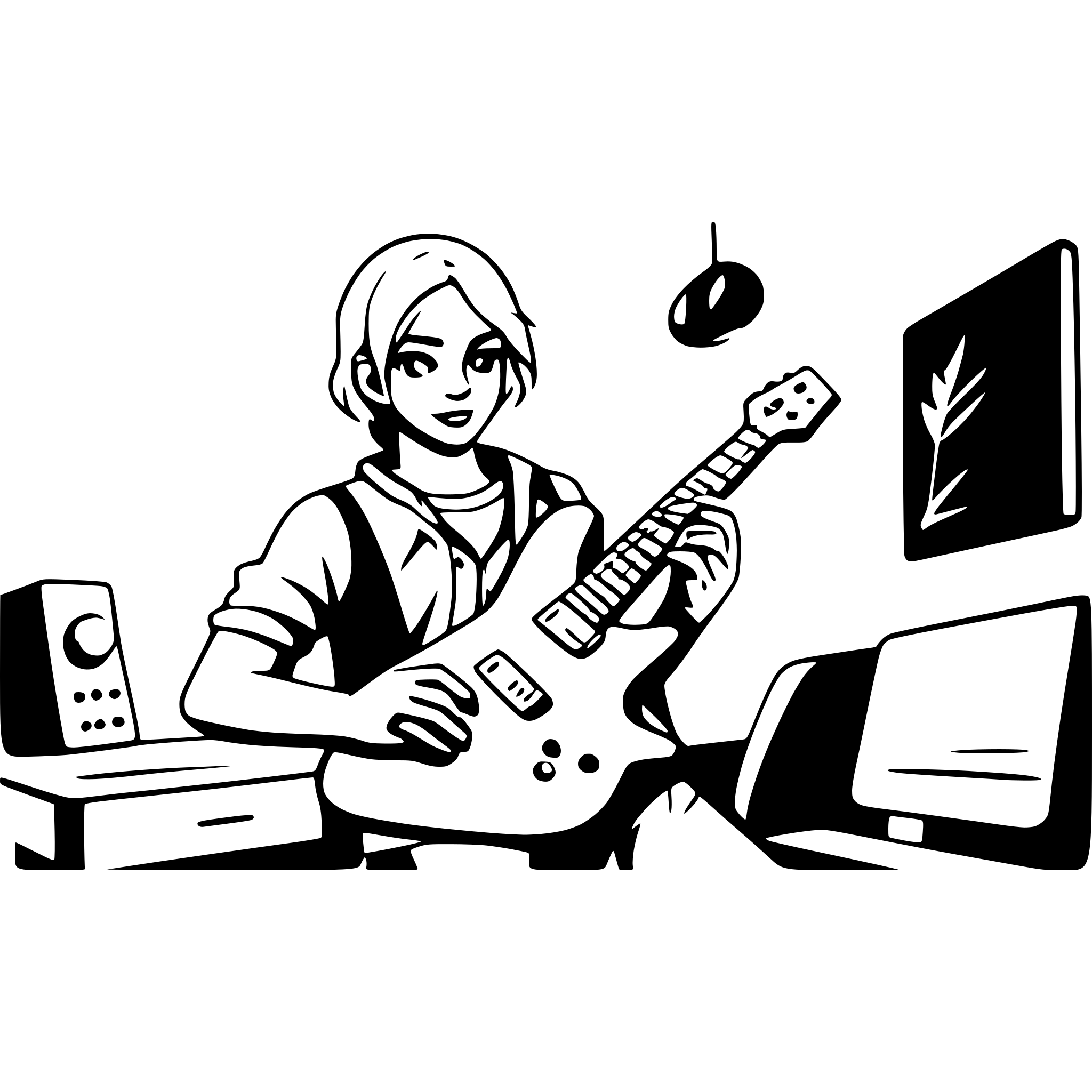 AI-generated SVG of 'a man, playing an electric guitar, the comic style, front view'