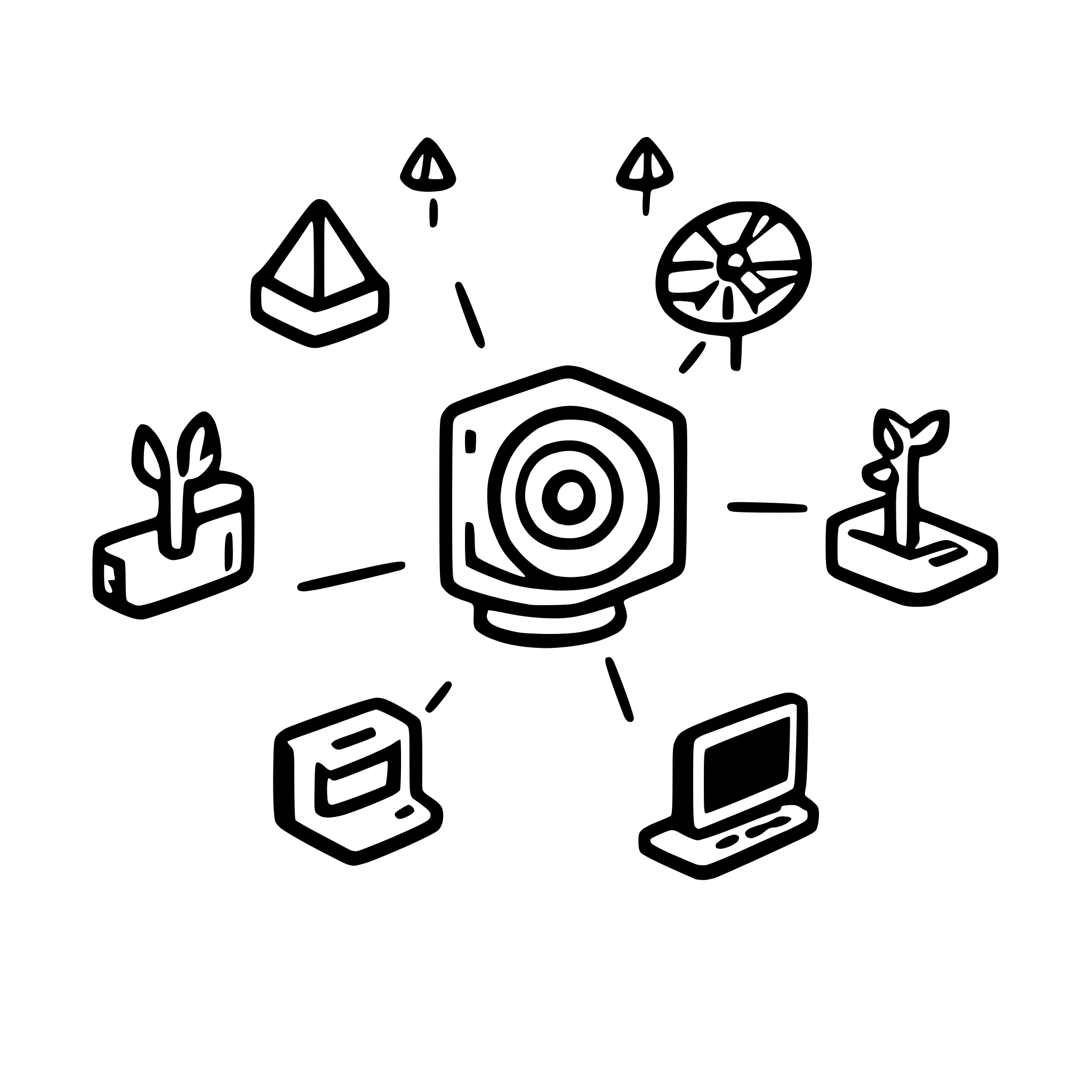 AI-generated SVG of a diagram of a network of cameras to monitor insects sending information to a  central node that process the information and send it to a web server