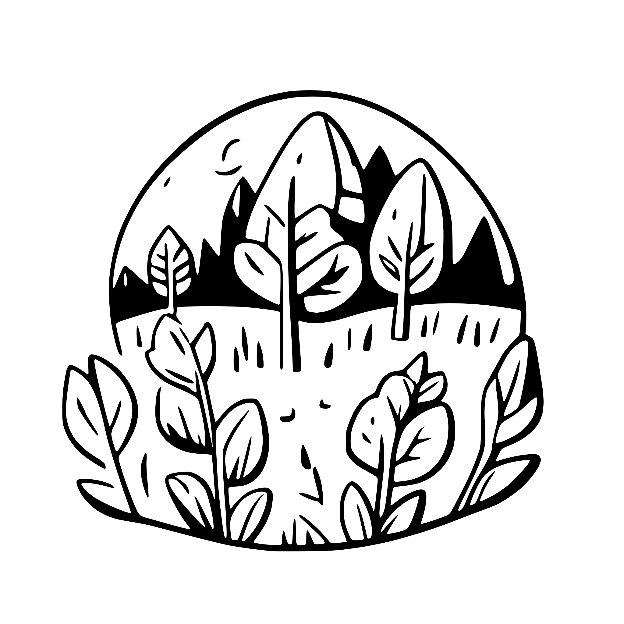 AI-generated SVG of a simple fantasy meadow, doodle style, without background