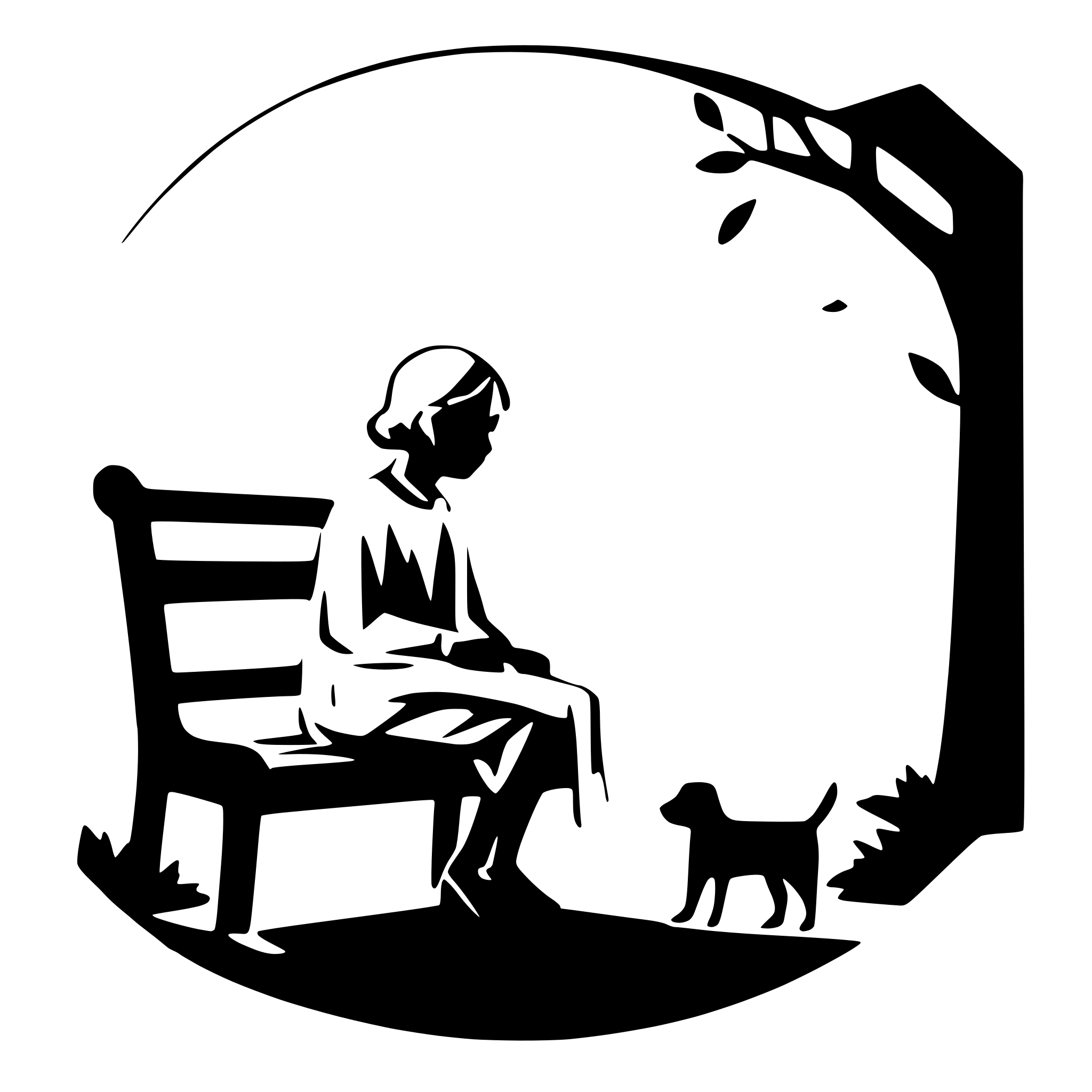 AI-generated SVG of a An old lady seated on a bench with a dog next to her