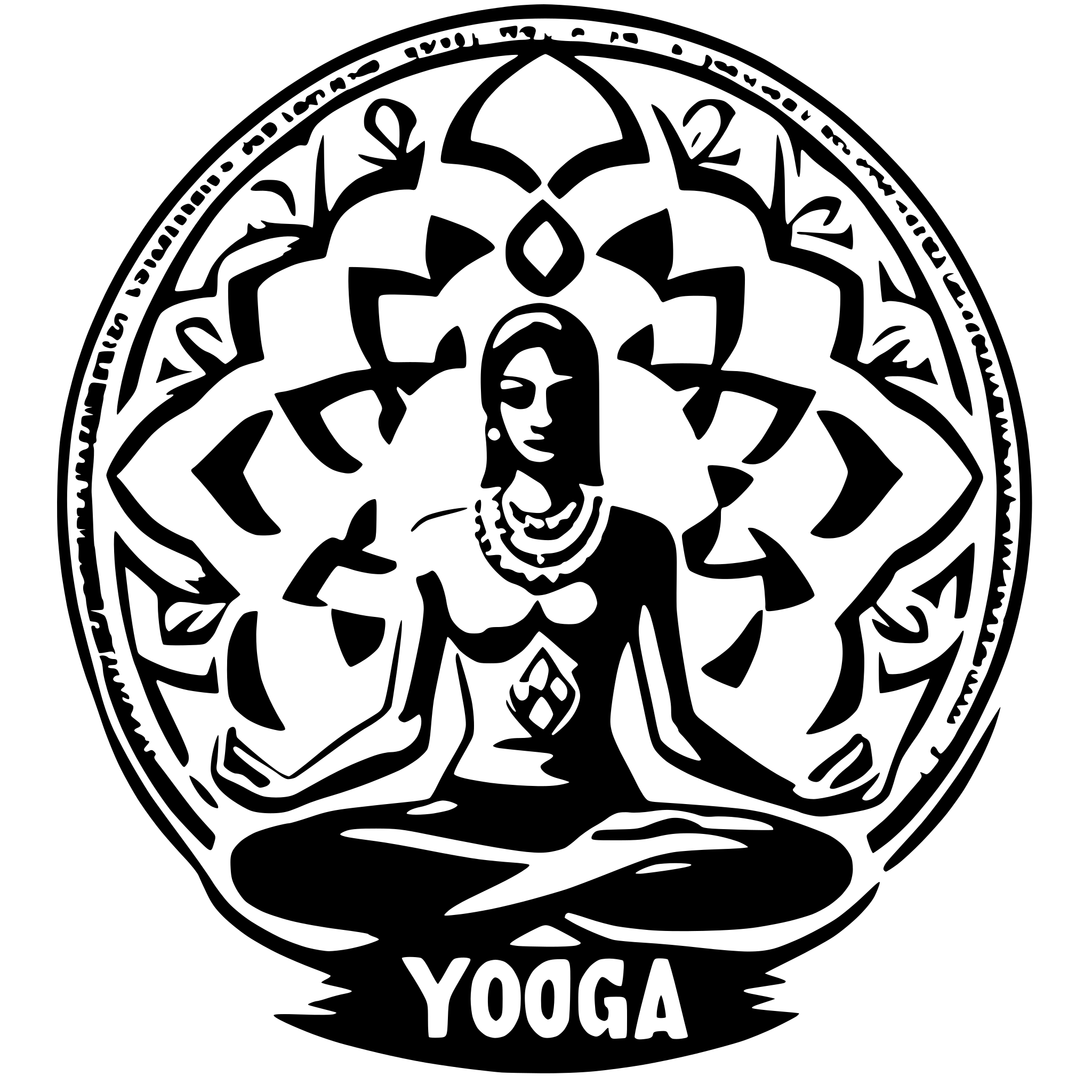 AI-generated SVG of 'yoga symbols and Sanskrit text'