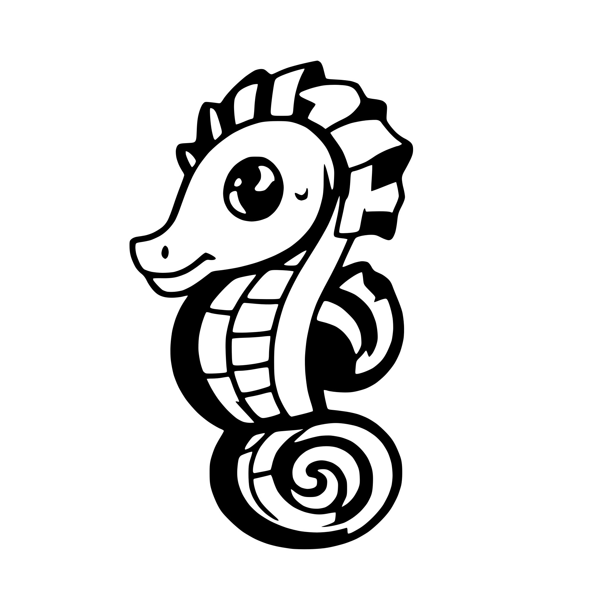 AI-generated SVG of a cartoonish seahorse colored in yellow and gold with black accents