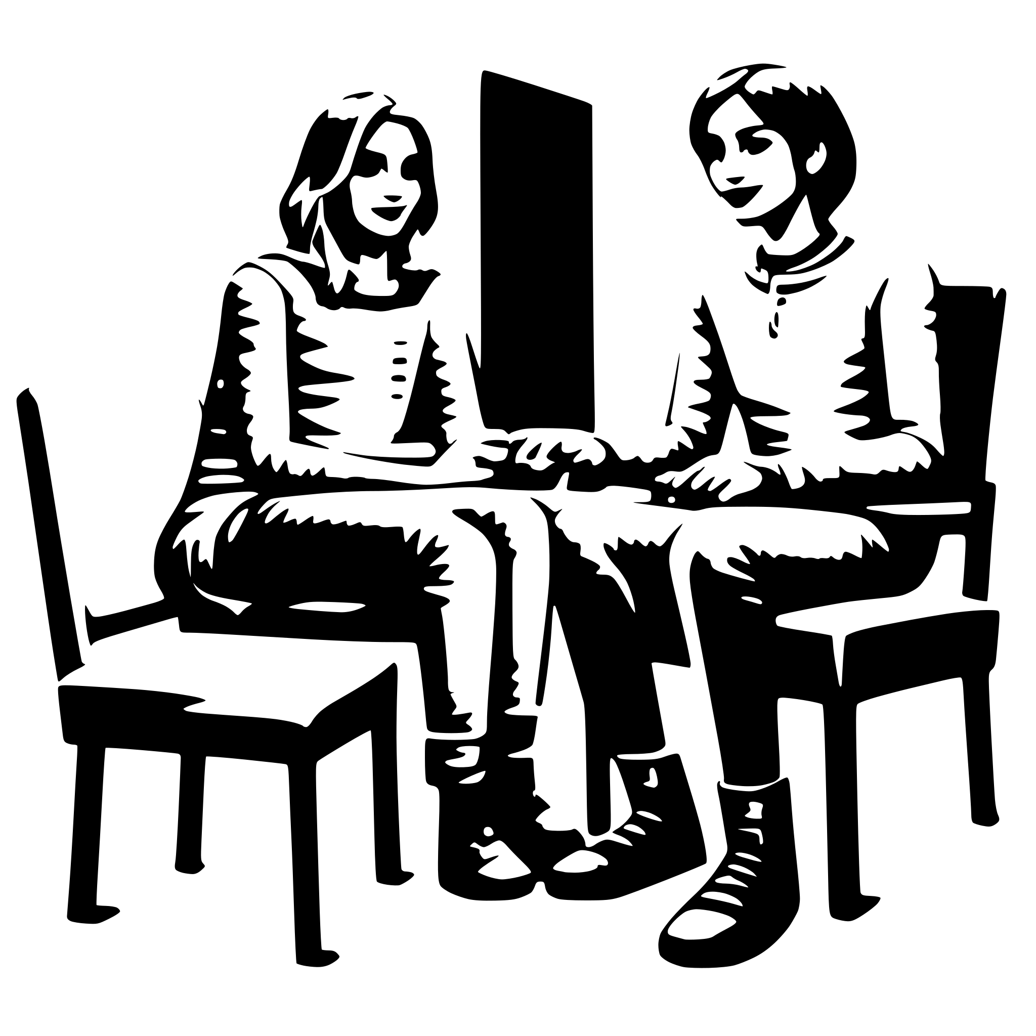 AI-generated SVG of 'two roomates sitting on chairs'