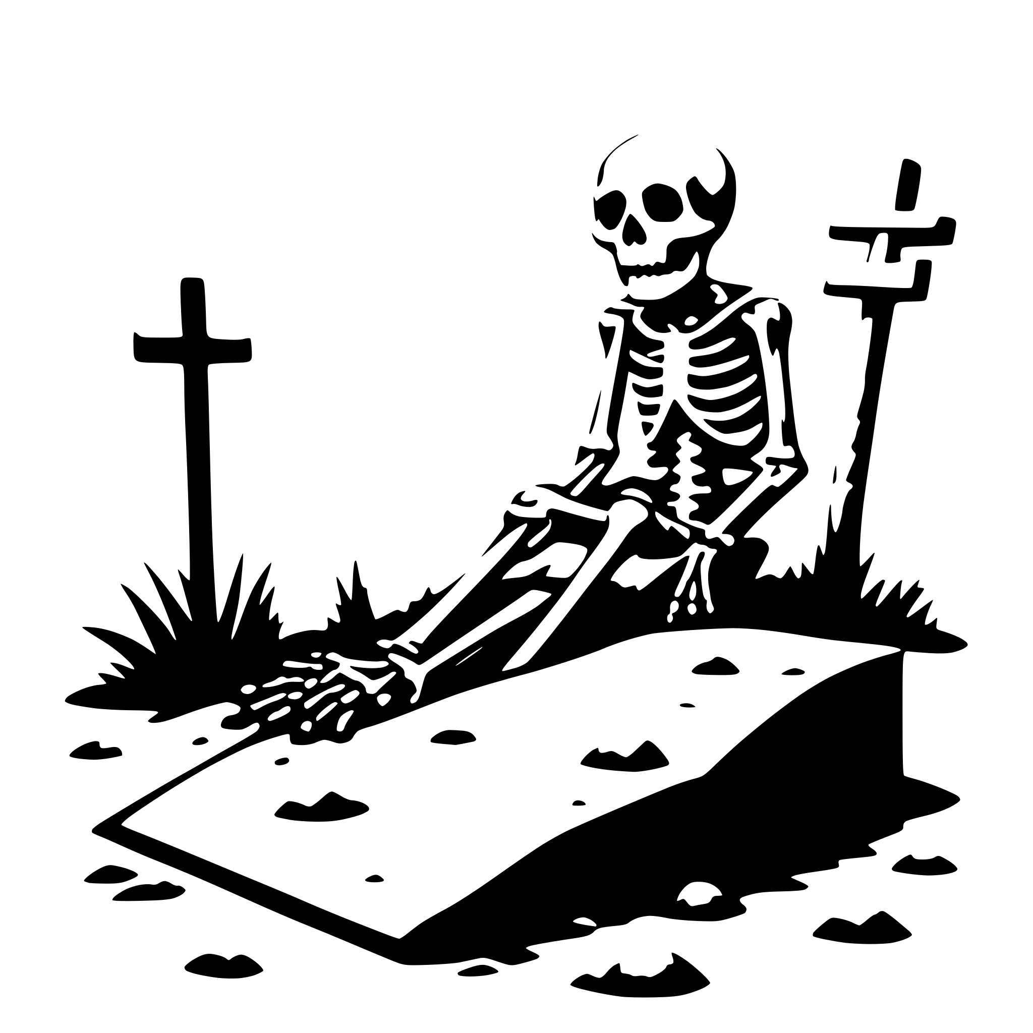 AI-generated SVG of a a skeleton climbs out of a grave
