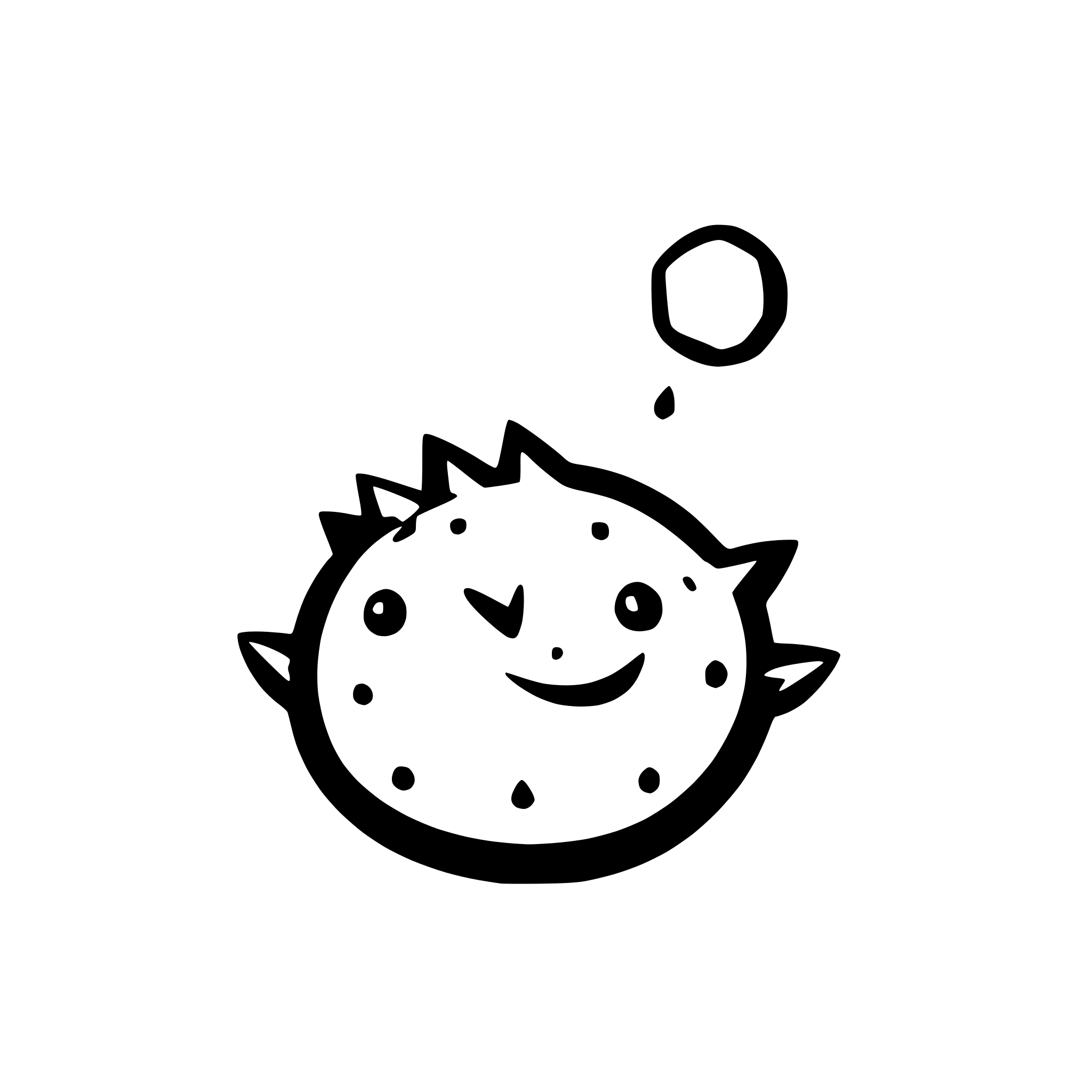AI-generated SVG of a simple happy puffer fish as logo