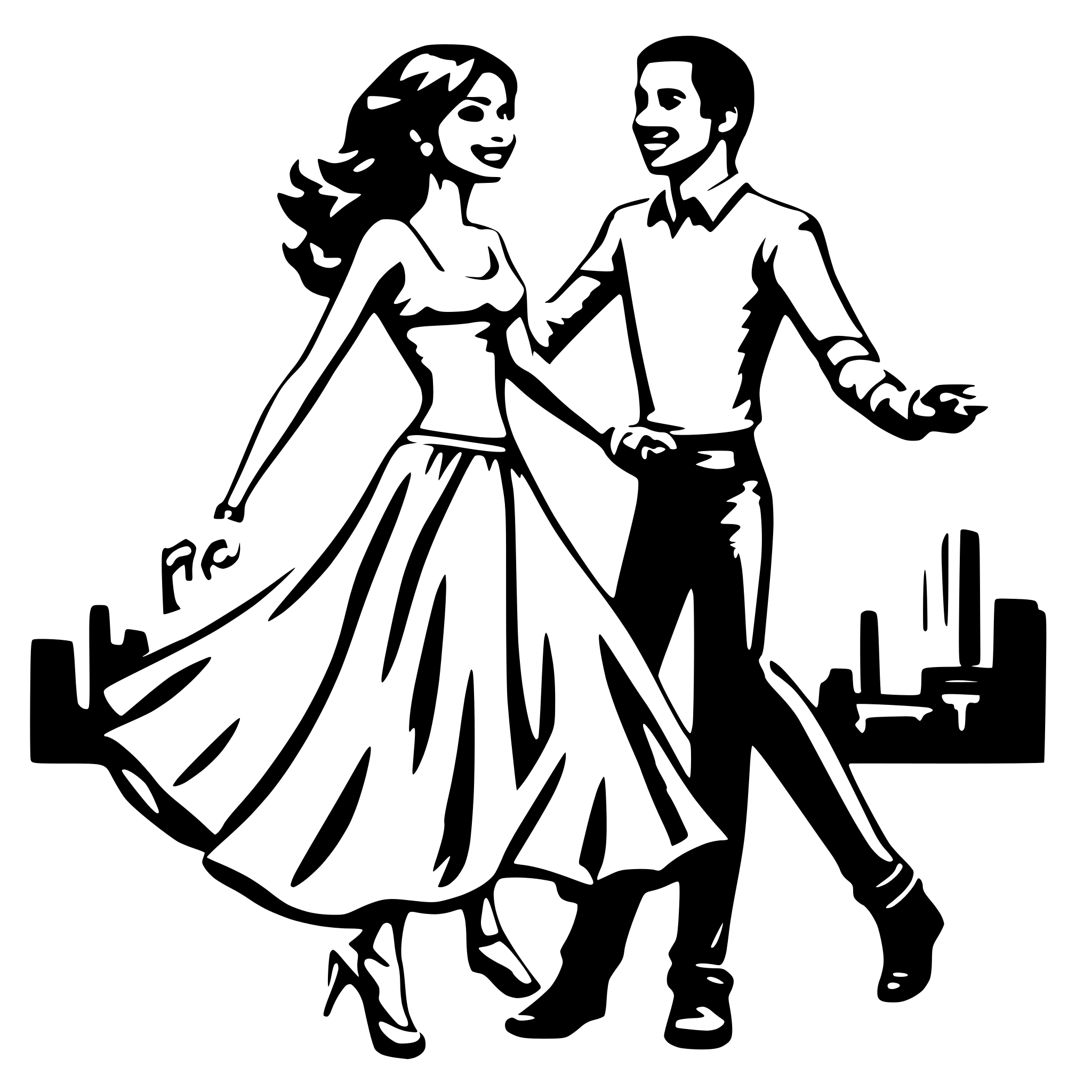 AI-generated SVG of 'salsa dancing couple, outline only'