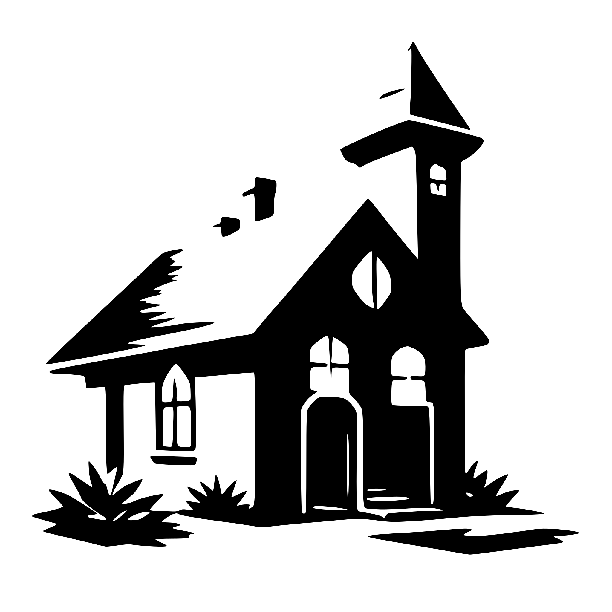 AI-generated SVG of 'The image is a black and white silhouette of a house. The house is in the shape of a rectangle with a pointed roof and a small chimney on the right side. The front of the house has a small window on the left side, which is slightly open.'