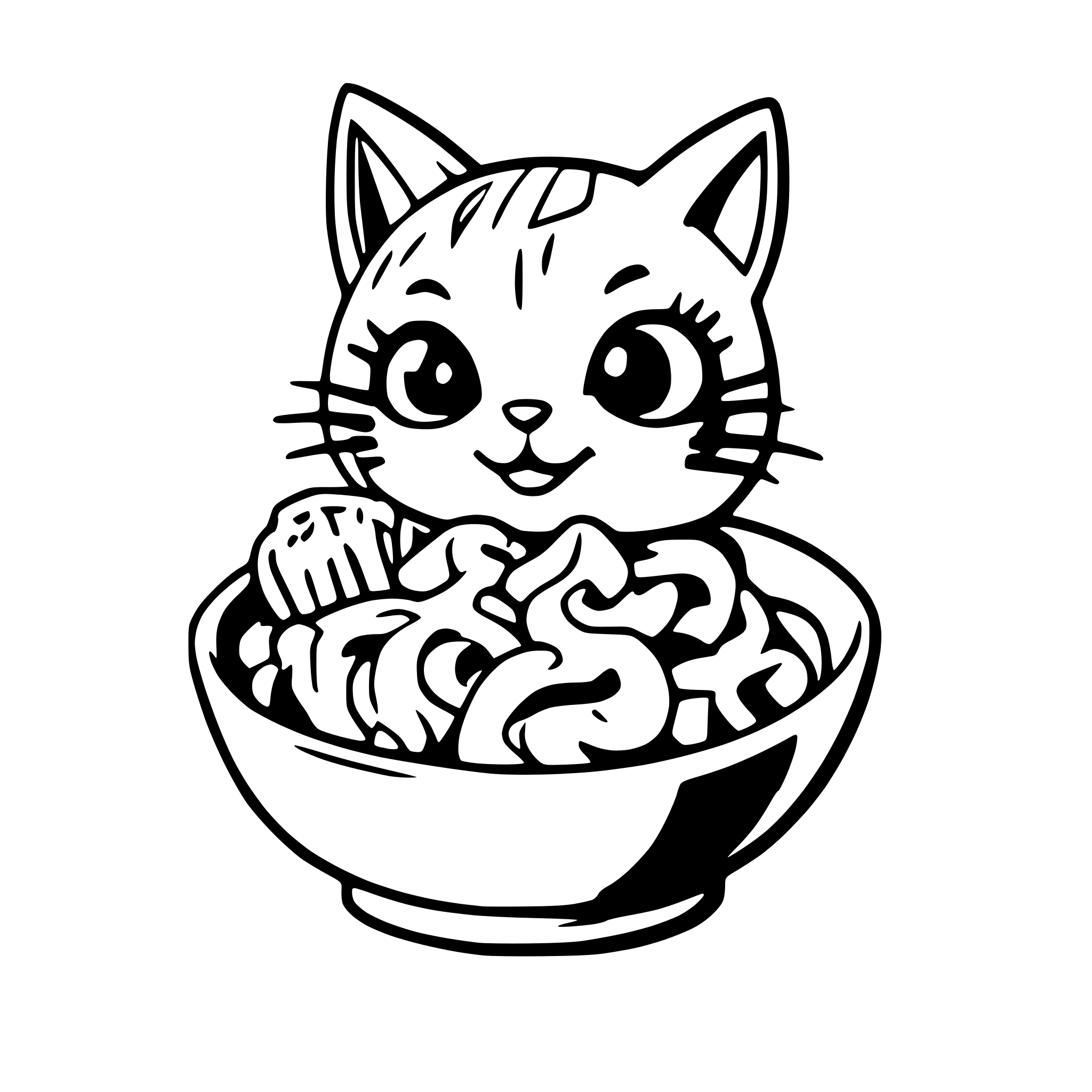 AI-generated SVG of a gato comiendo fideos con cara enojada