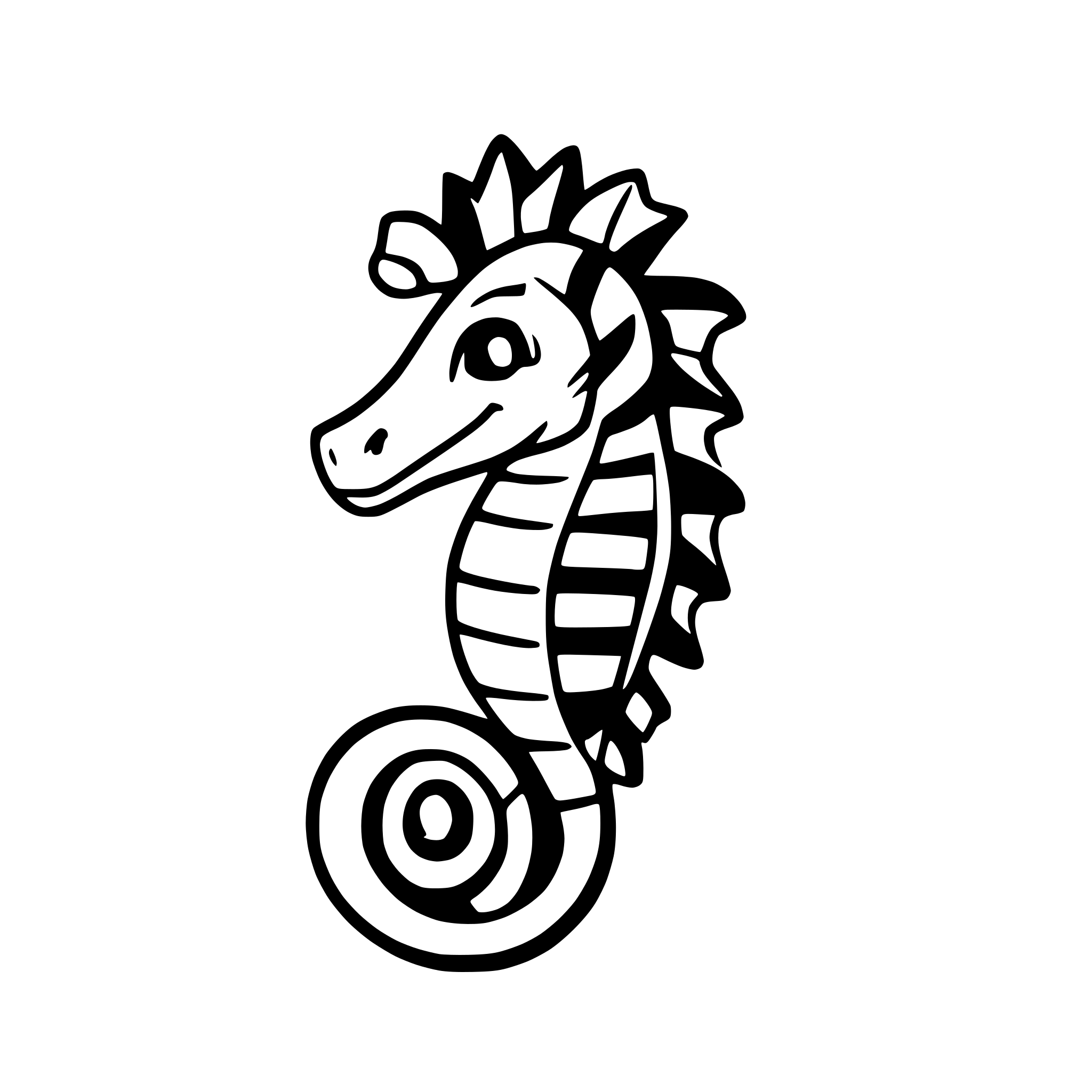 AI-generated SVG of a cartoonish seahorse colored in yellow and gold with black accents