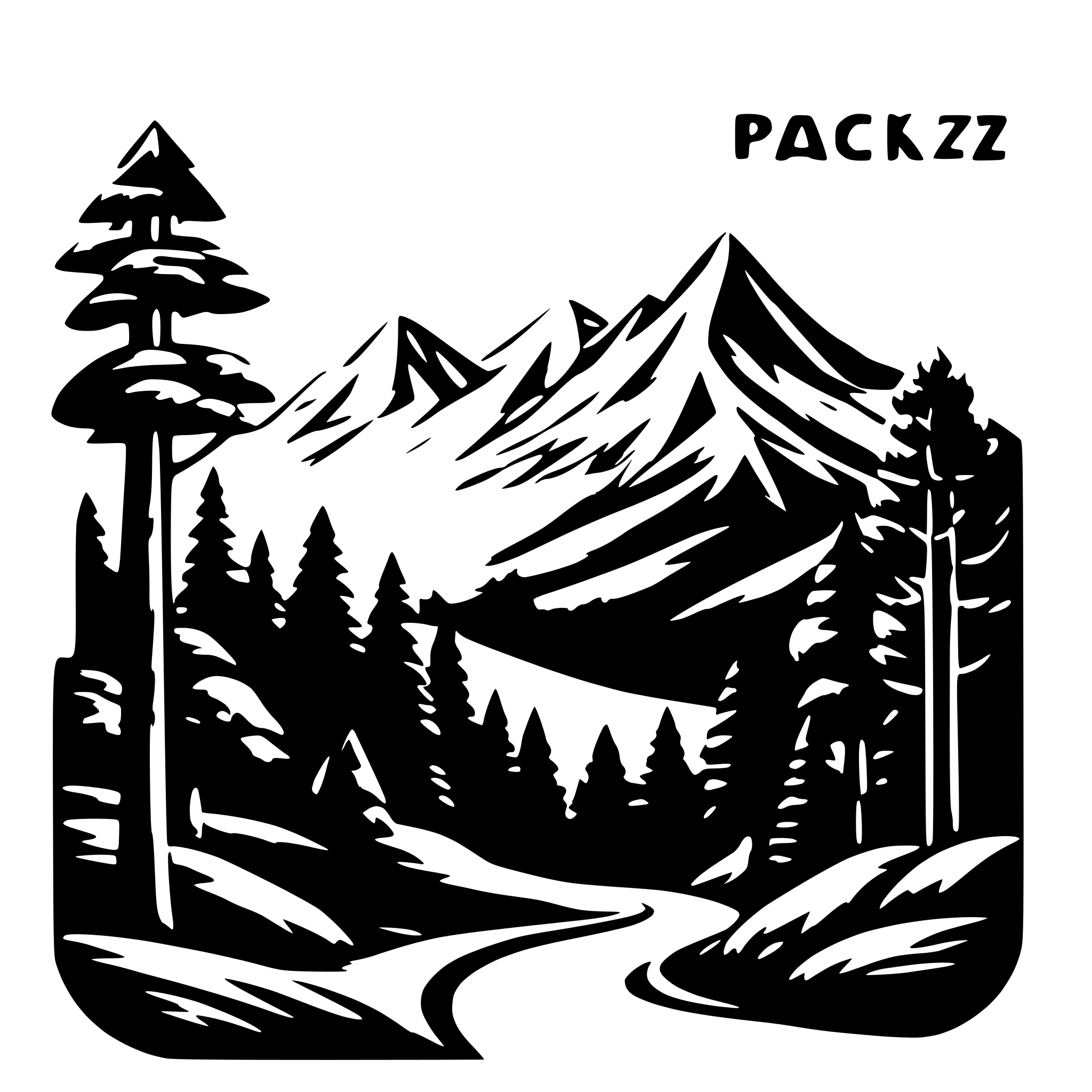 AI-generated SVG of 'Mountains and Trees with Text at the Top saying PACK 781'