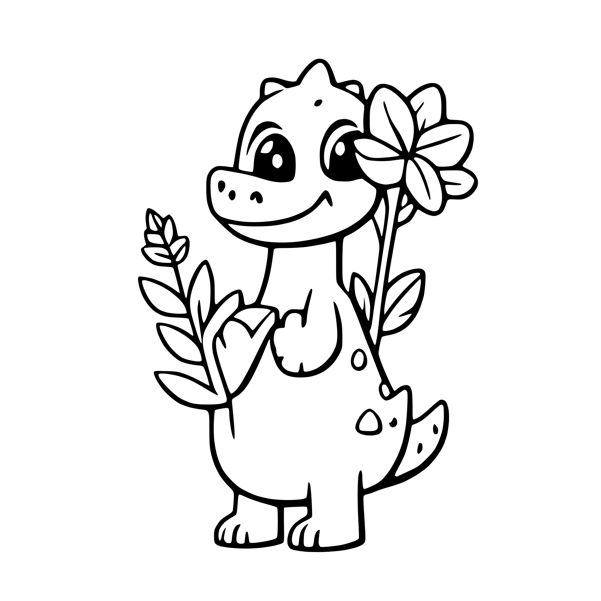 AI-generated SVG of a a cute dinosaur holding a bouquet of flowers