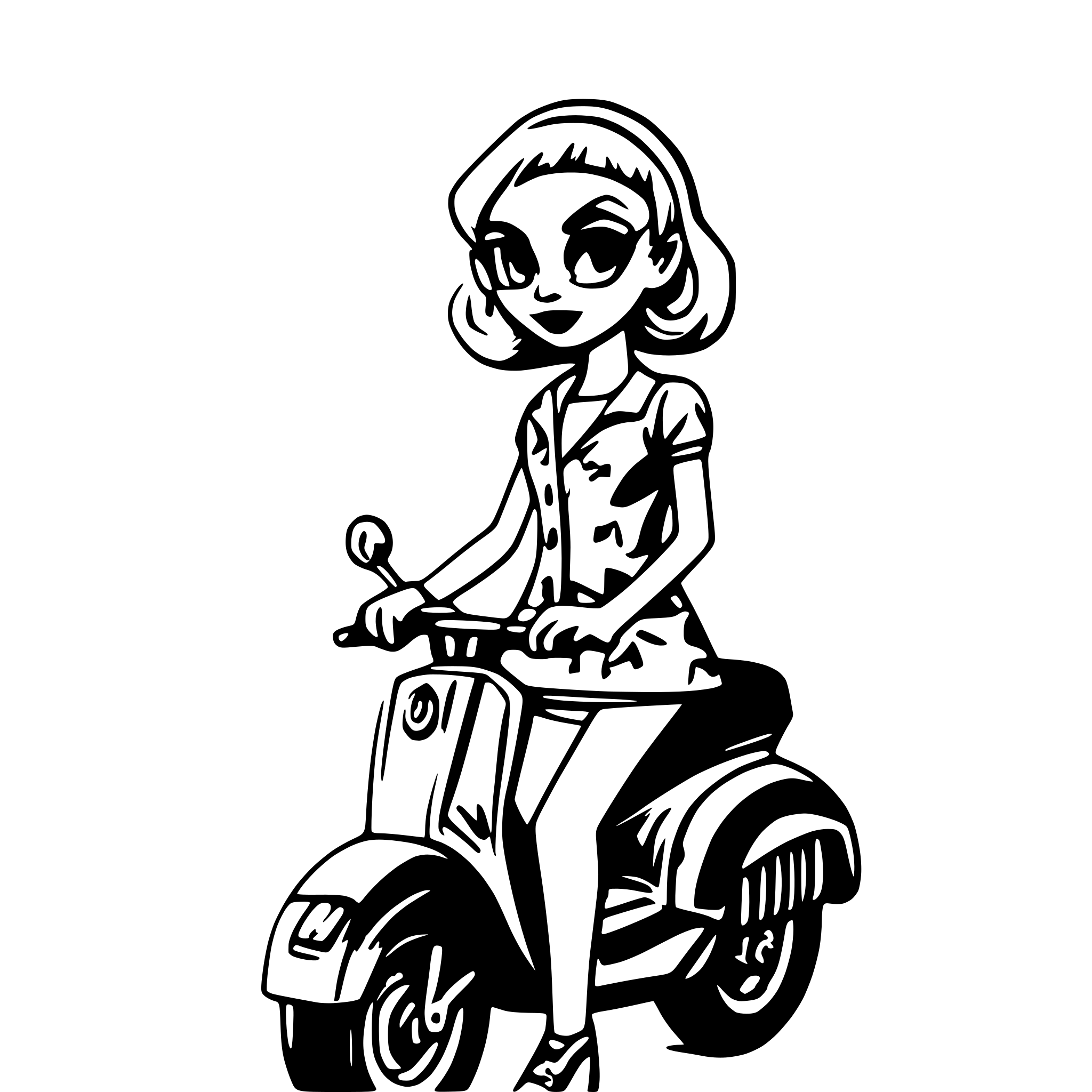 AI-generated SVG of a Woman on a vespa Rockabilly