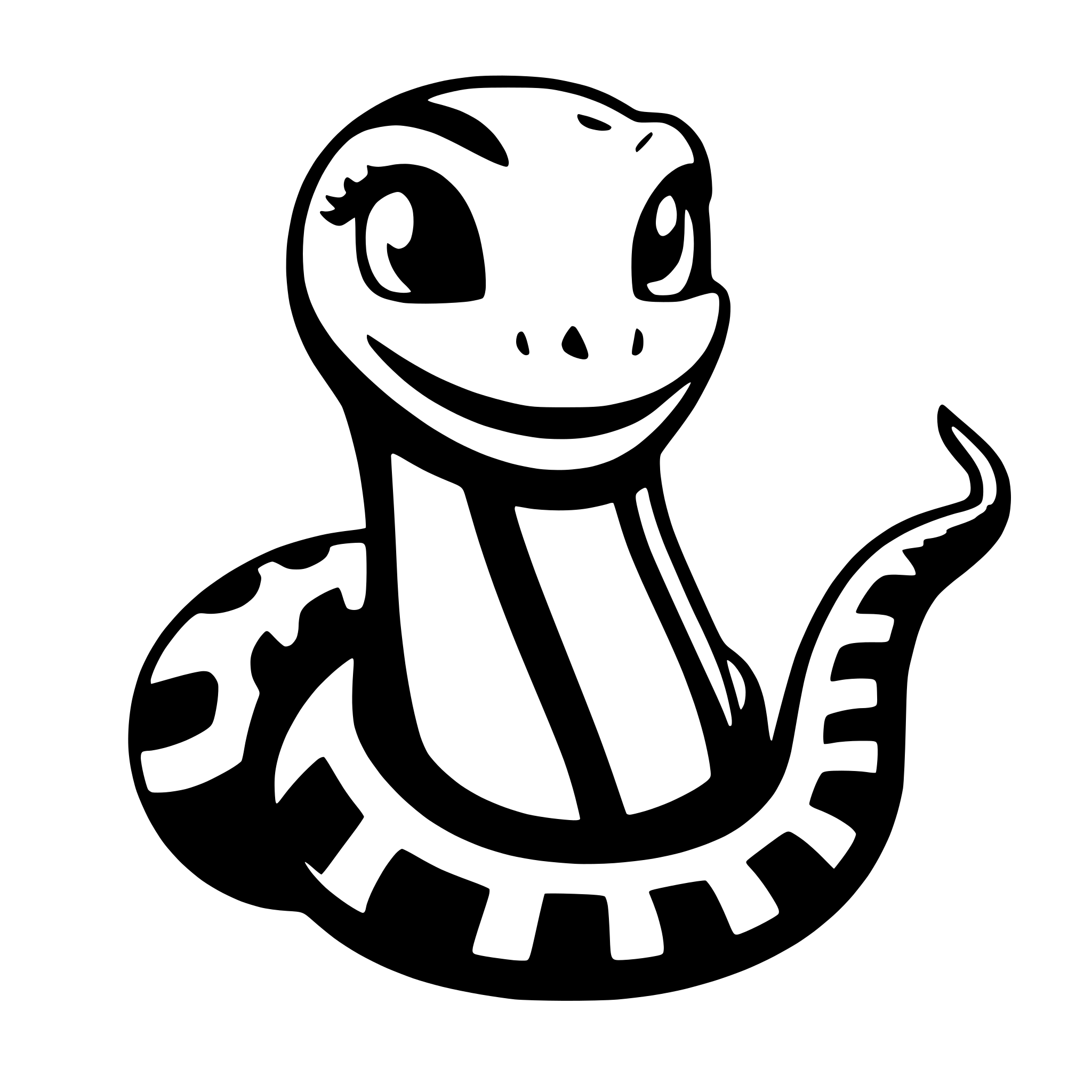 AI-generated SVG of a Illustration of a cartoon female snake avatar with slender features, subtle eyelashes and female hair