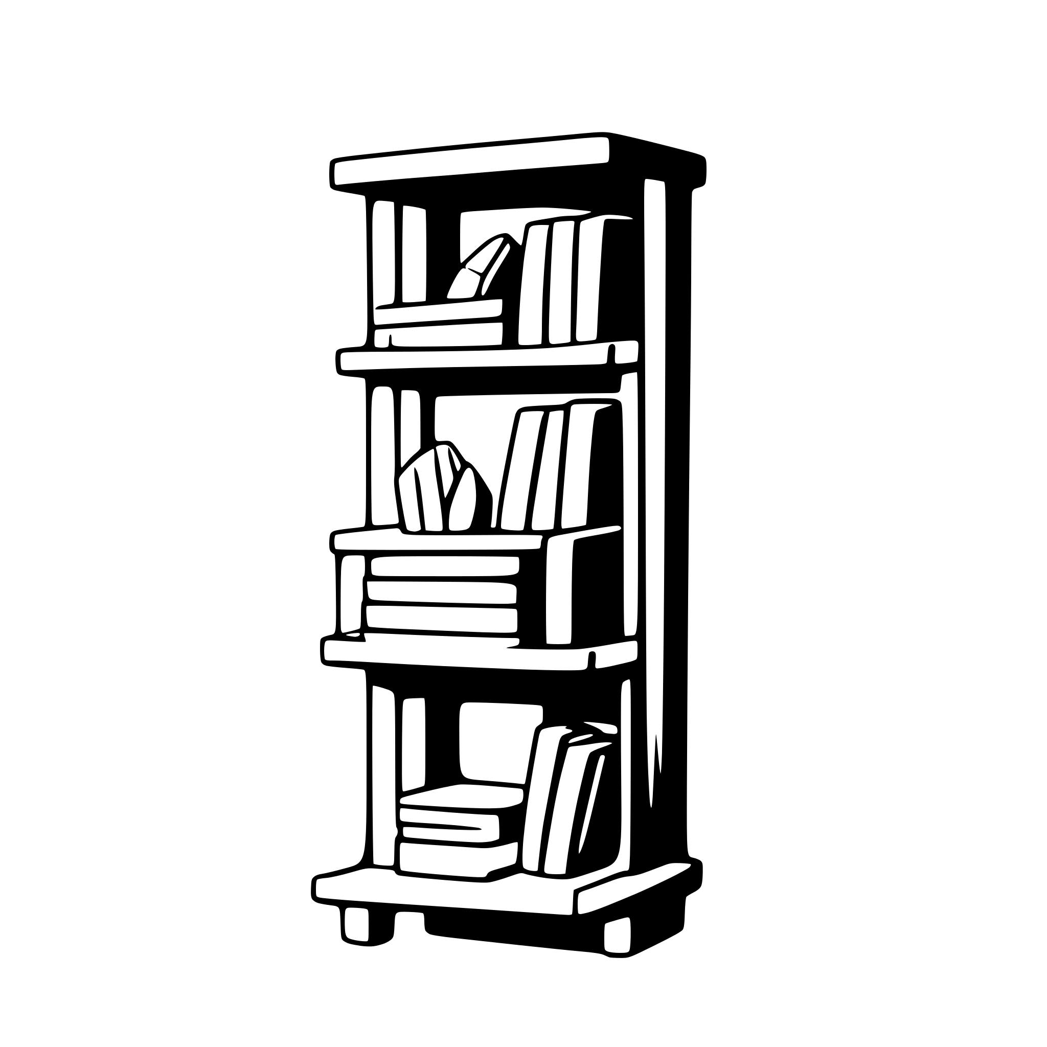 AI-generated SVG of a A simple SVG of a tall rectangular bookshelf with three shelves.