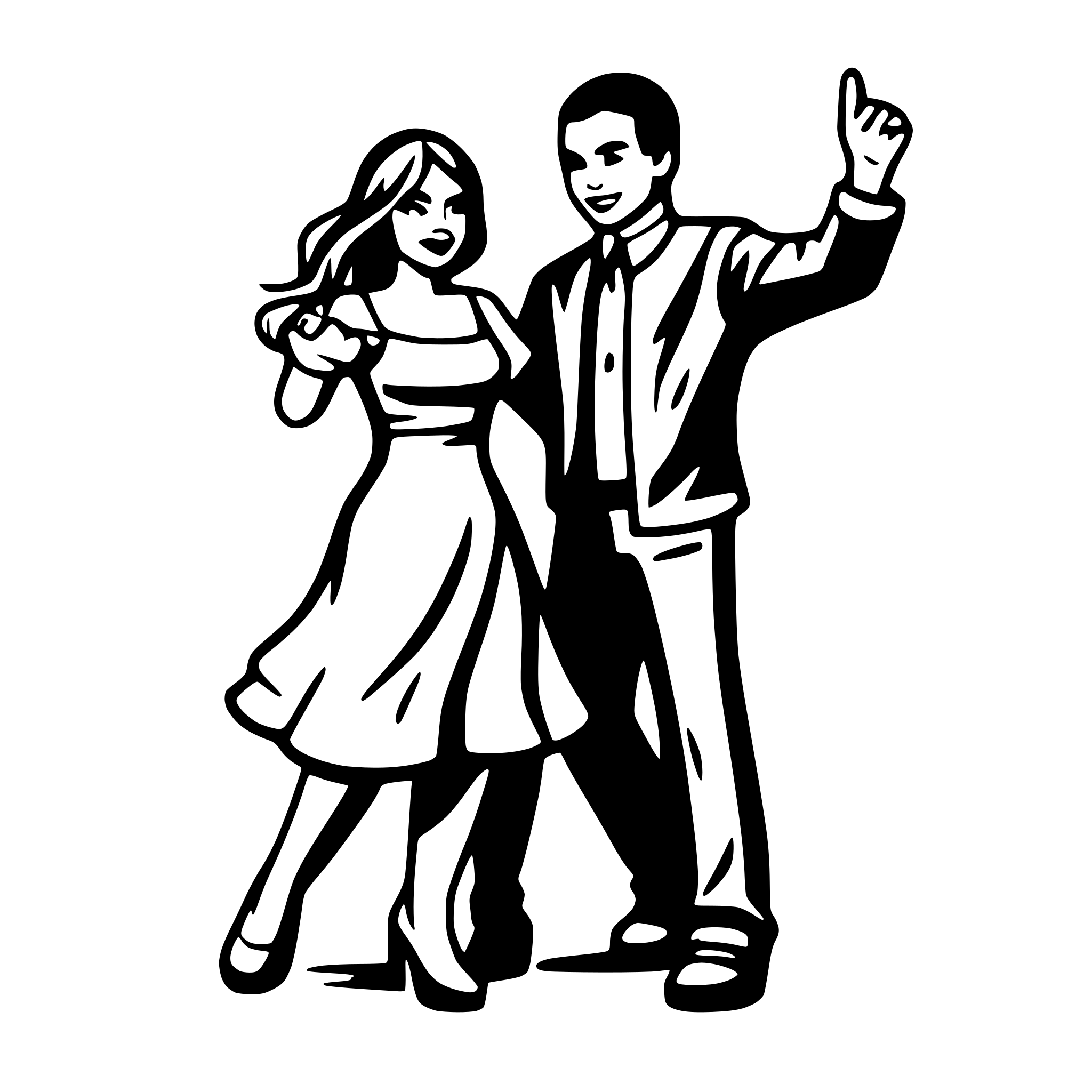 AI-generated SVG of a salsa dancing couple, outline only