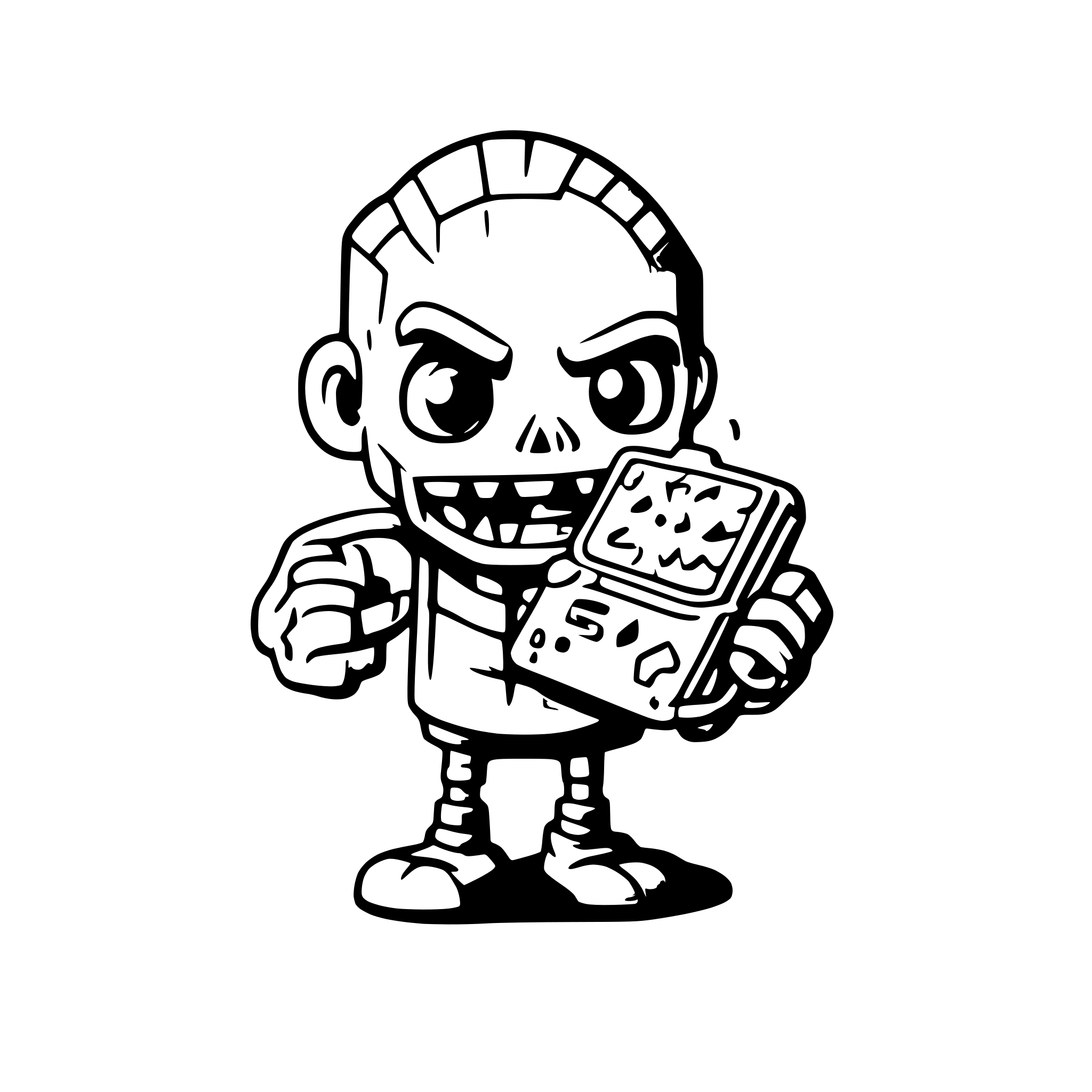 AI-generated SVG of a A scary cartoon zombie eating a cpu like it is a brain