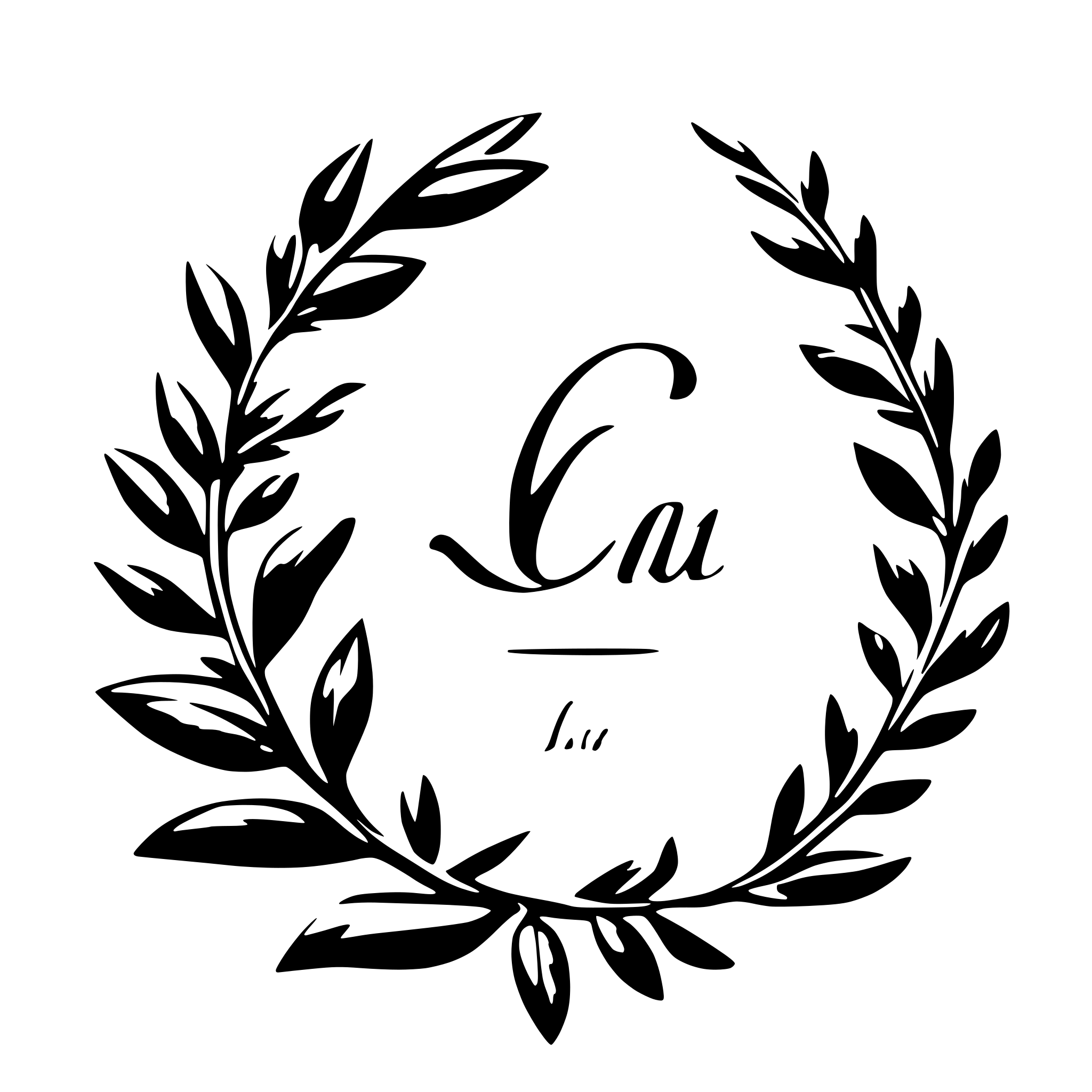 AI-generated SVG of 'Capital cursive letter with olive branches around it'