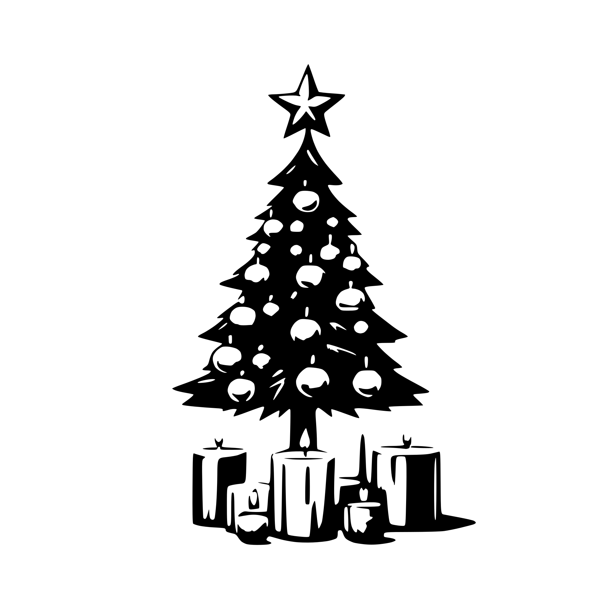 AI-generated SVG of a A beautiful Christmas tree with Christmas baubles and candles. There is a star at the top of the Christmas tree.
The presents are gathered at the bottom of the trunk