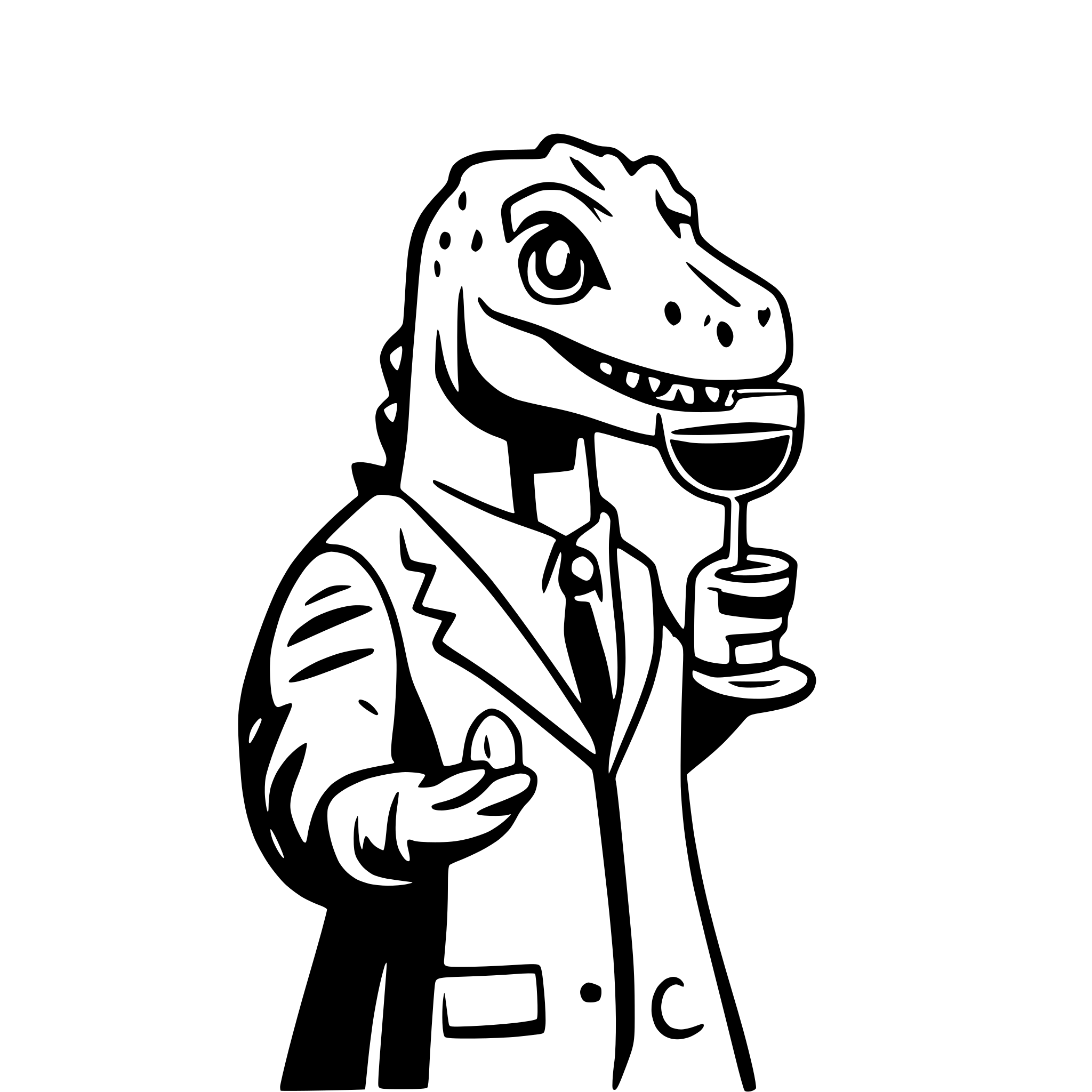 AI-generated SVG of a dinosaur with a glss of wine in the hand