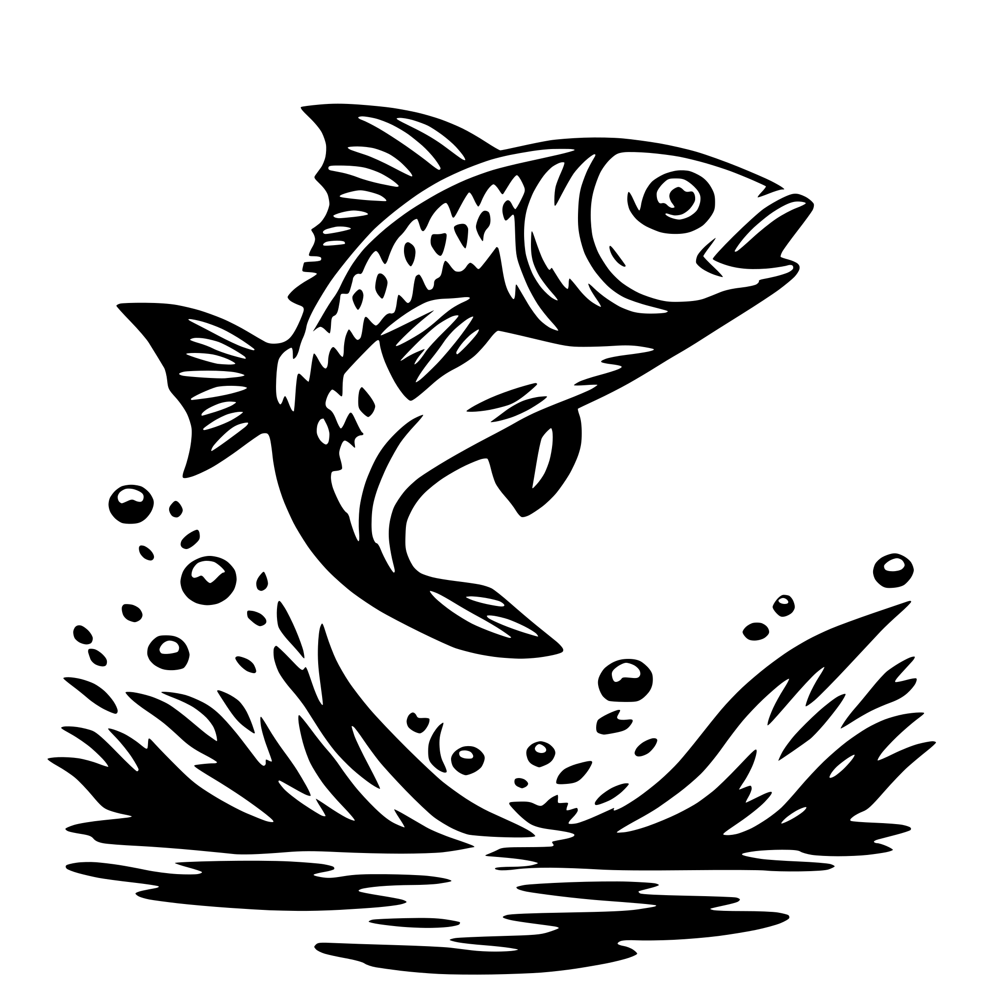 AI-generated SVG of a jumping fish black vector
