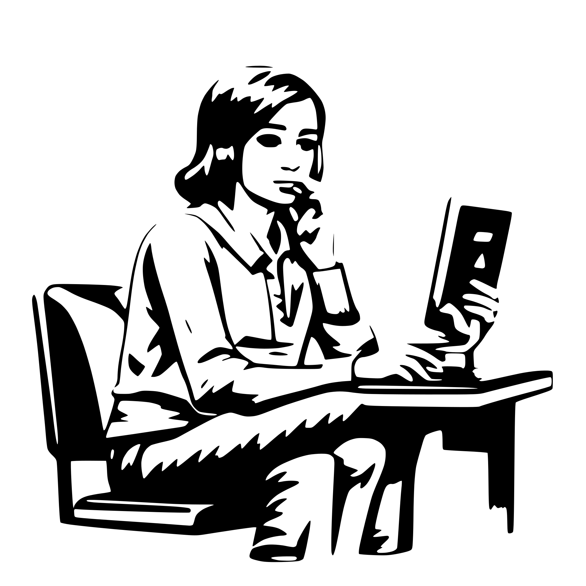 AI-generated SVG of 'seseorang duduk di depan komputer dengan ekspresi bingung.'