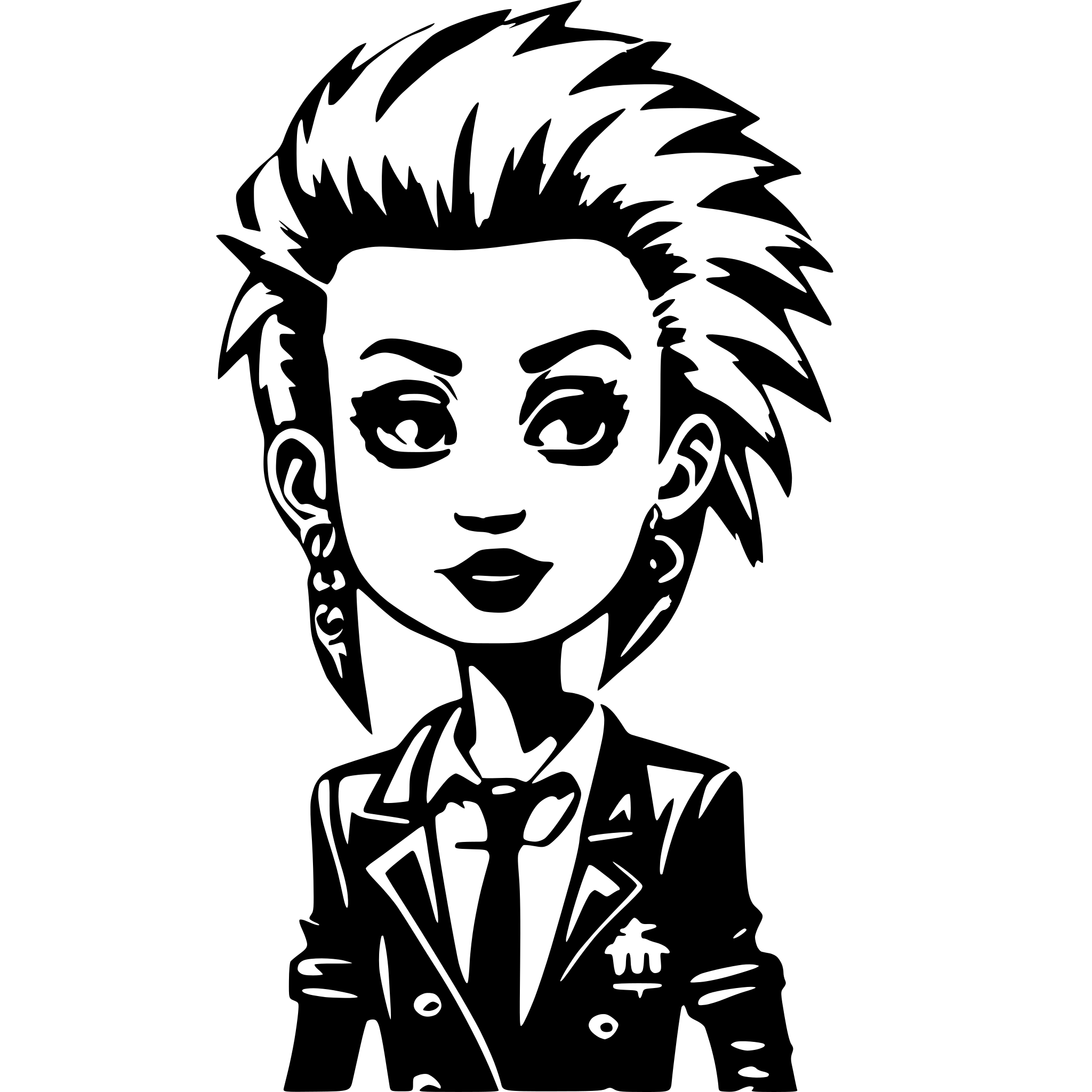 AI-generated SVG of a funny cartoon character. punk girl, pink mohawk, wearing a business suit AI-generated SVG of a funny cartoon character. punk girl, pink mohawk, wearing a business suit