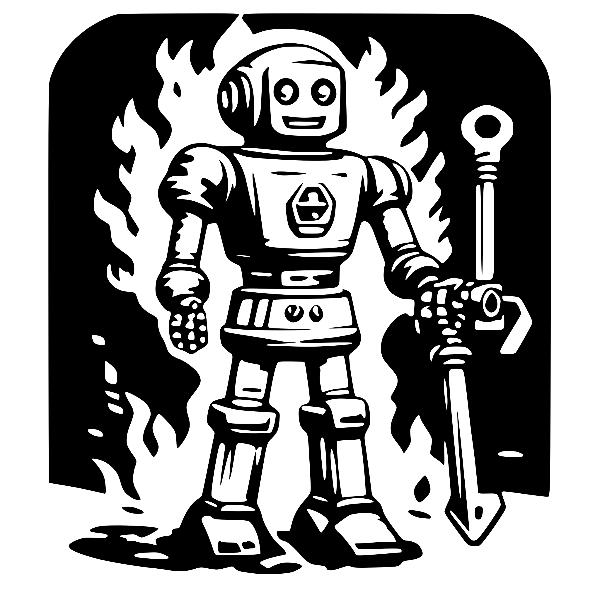 AI-generated SVG of 'fire robot holding a key'