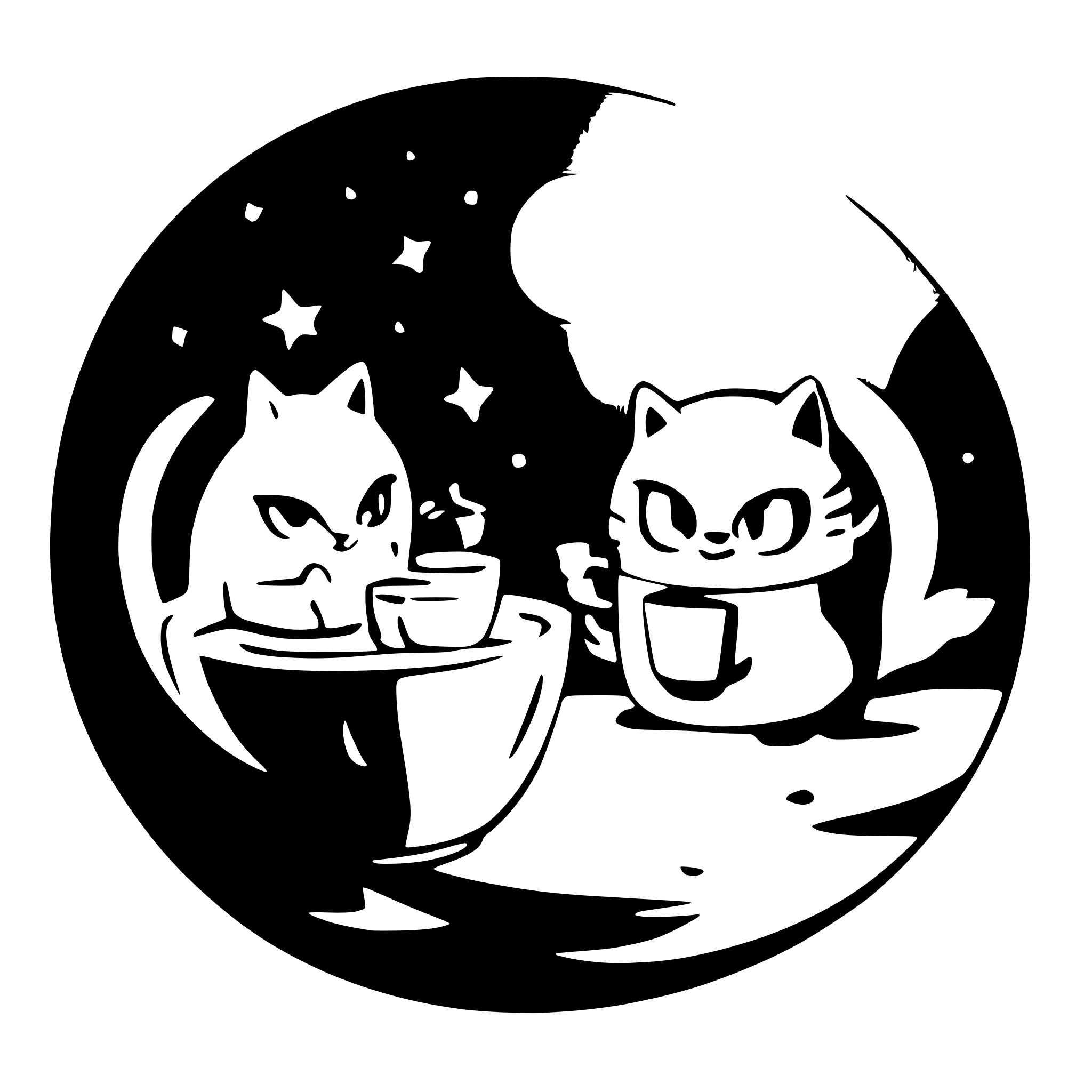 AI-generated SVG of a MCM two atomic space cats drinking coffee on the moon