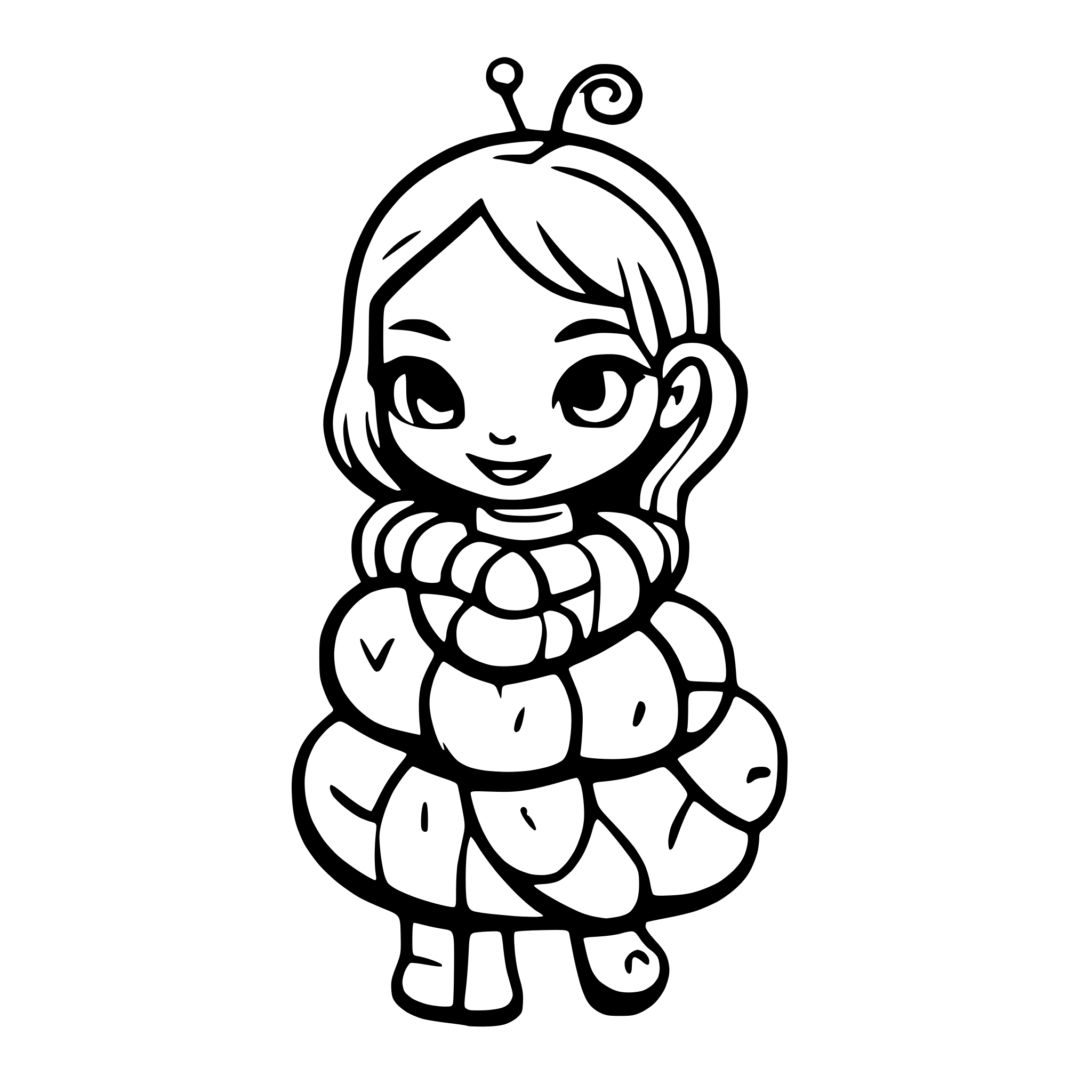 AI-generated SVG of a cute simple girl caterpillar surrounded by hearts