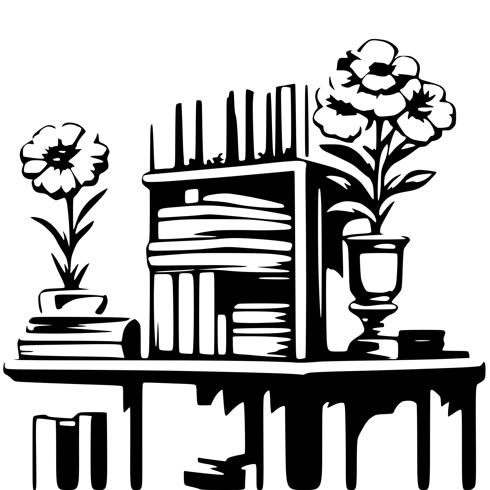 AI-generated SVG of a 11 books vertical on shelf with surrounding flowers AI-generated SVG of a 11 books vertical on shelf with surrounding flowers