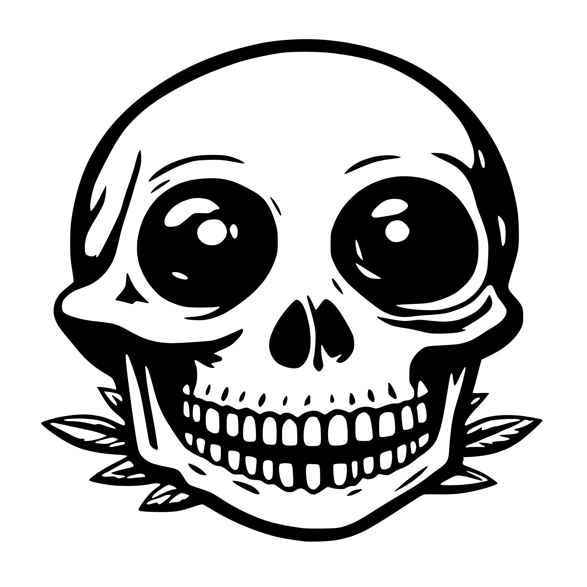 AI-generated SVG of a skull with frog eyes