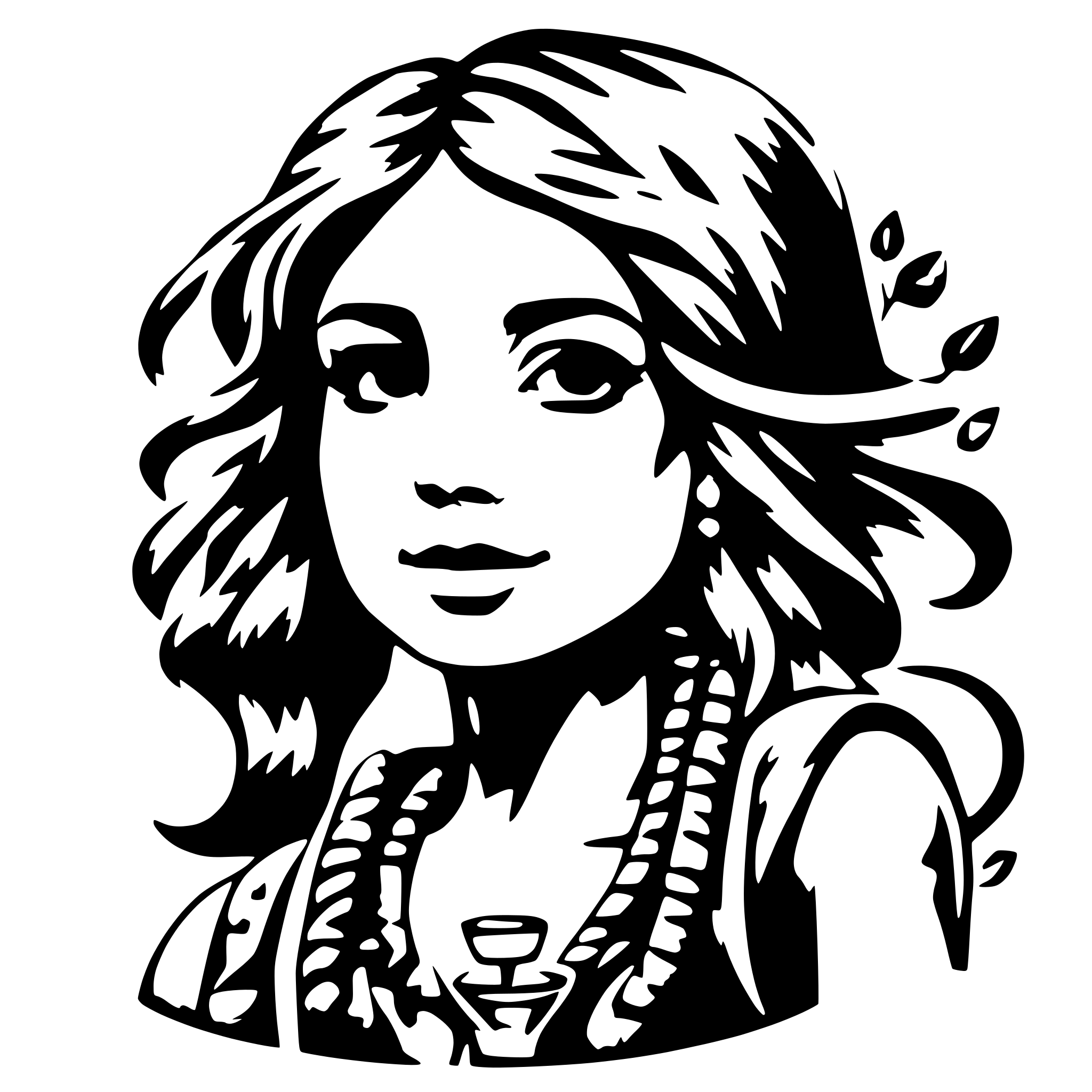 AI-generated SVG of 'Hippigirl holds a wapon'