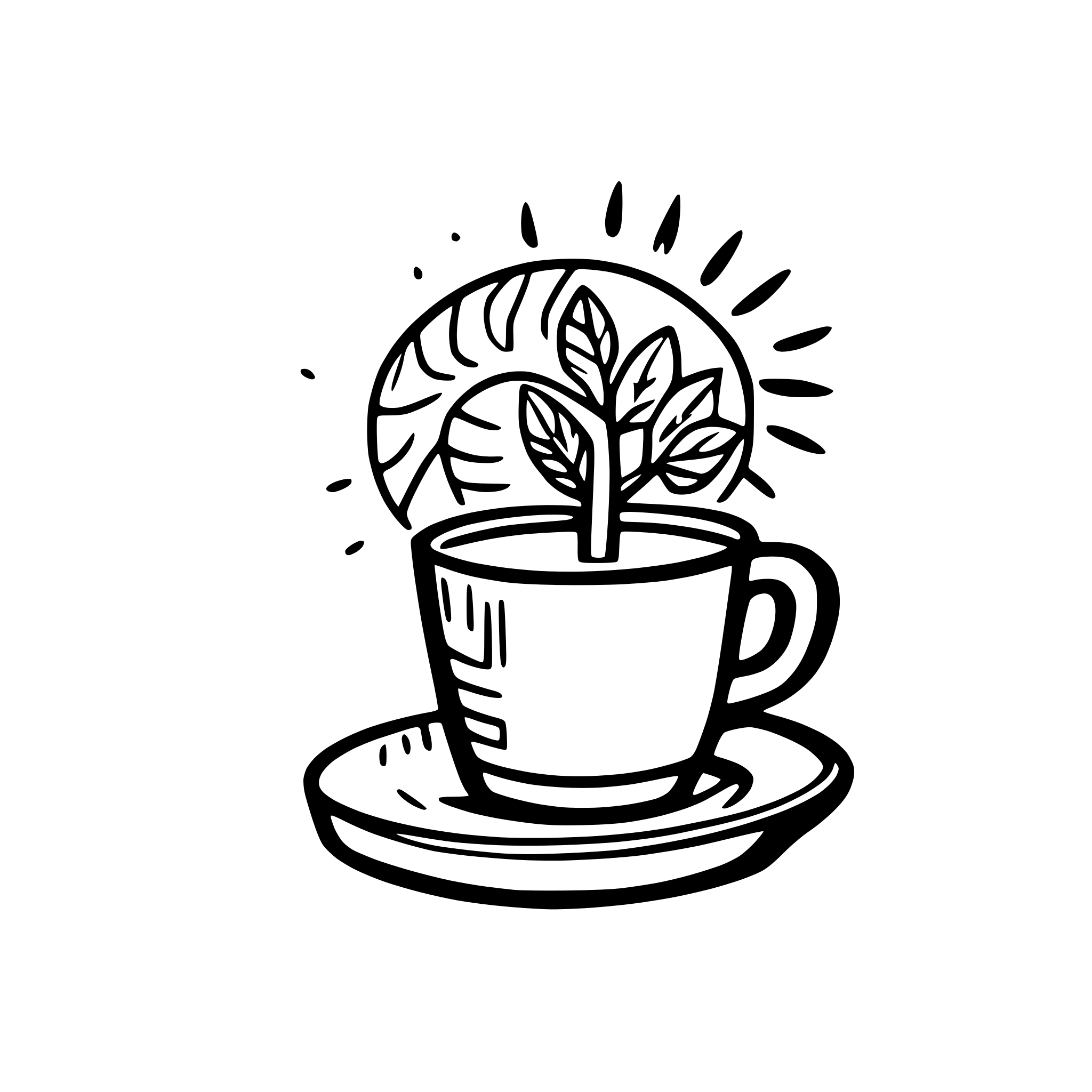 AI-generated SVG of a Nostalgic tree sun rainbow coffee cup
