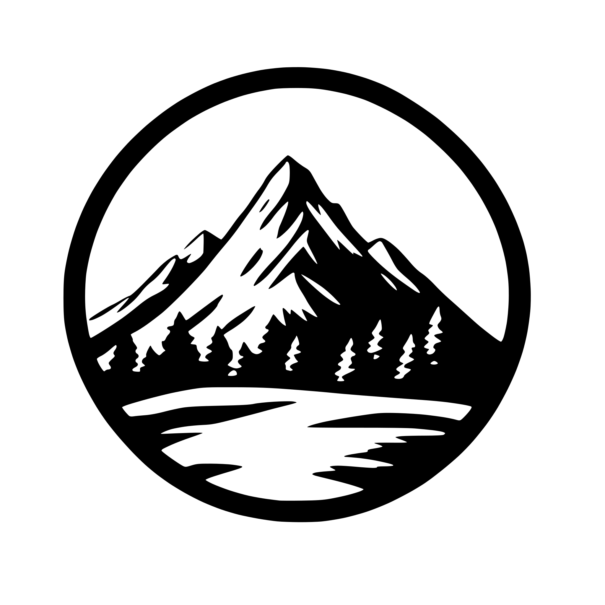 AI-generated SVG of 'Mountainscape in a circle'