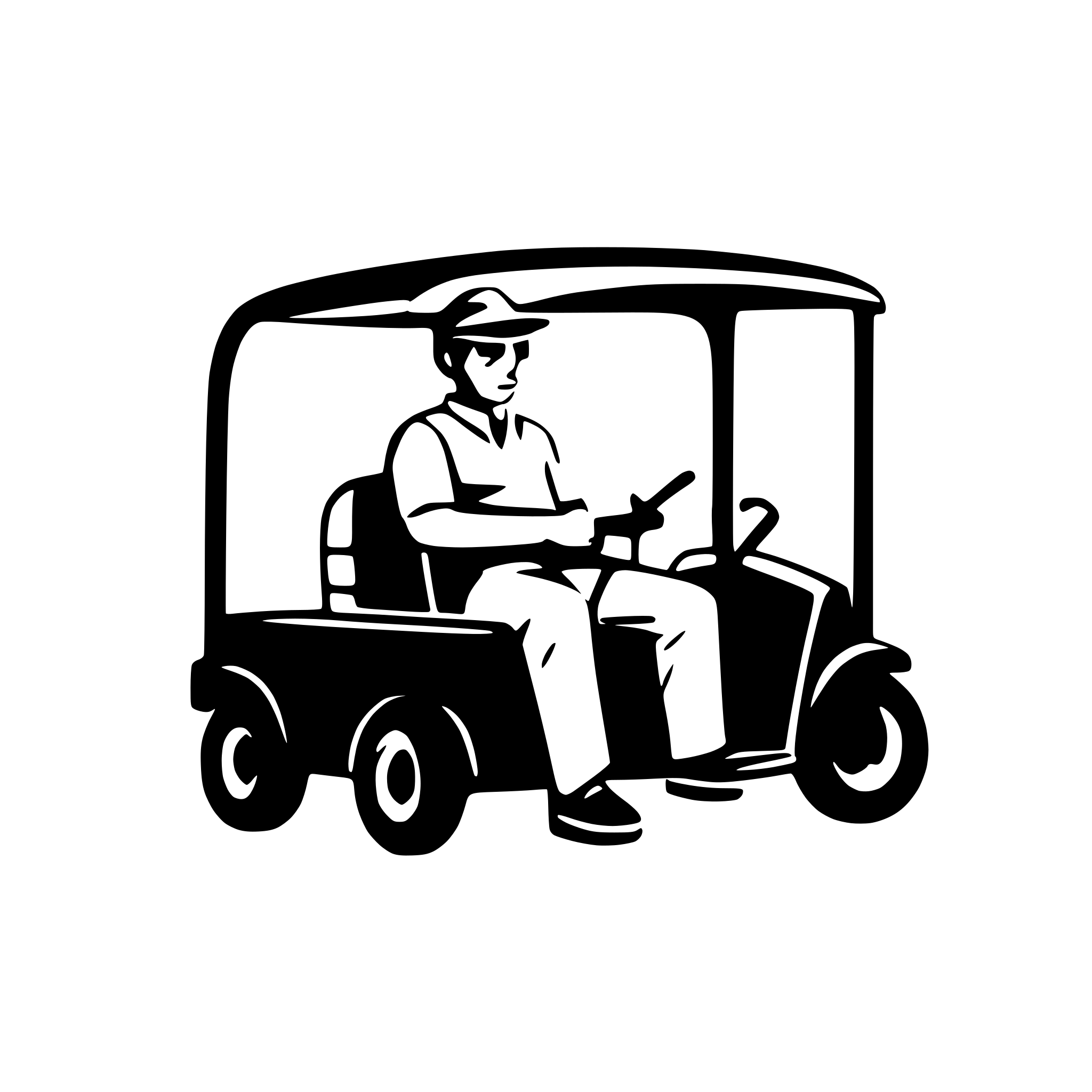 AI-generated SVG of 'man with a large belly sitting inside a golf buggy in 2D'
