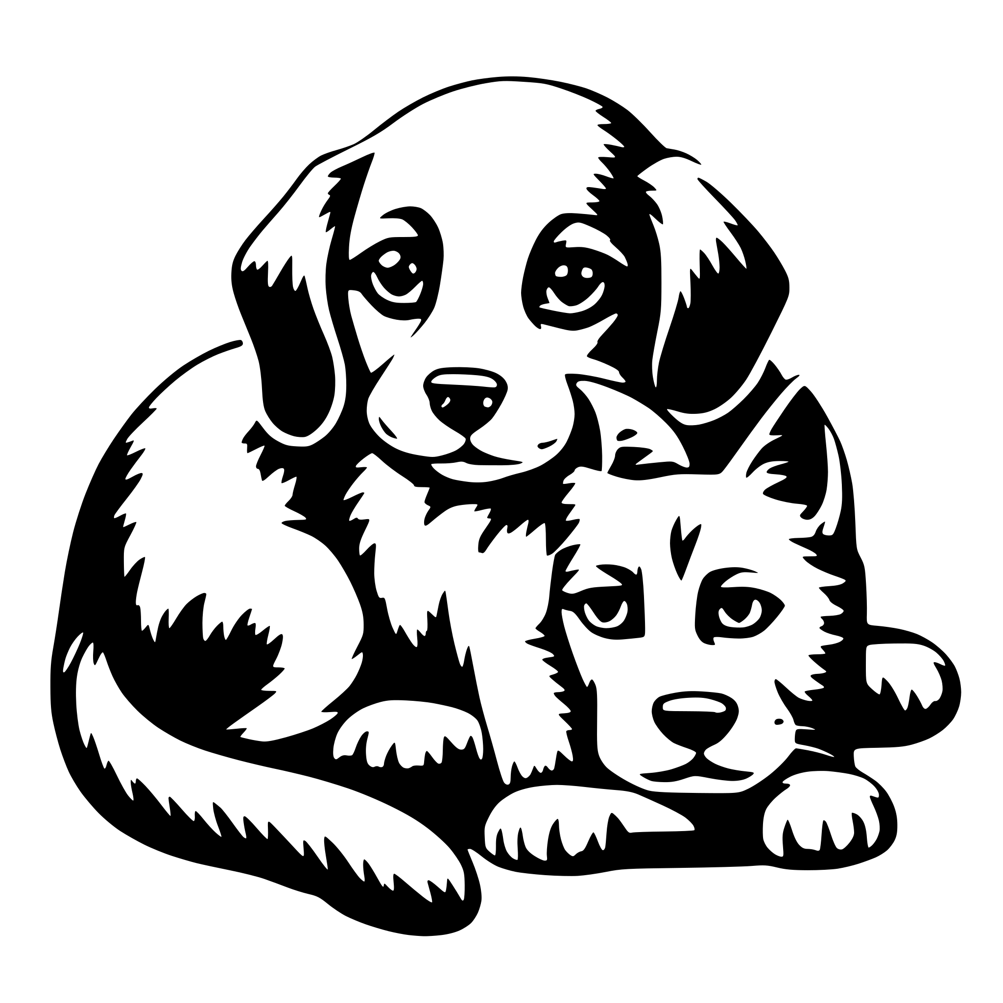 AI-generated SVG of 'Cute kitten with dog snuggling'