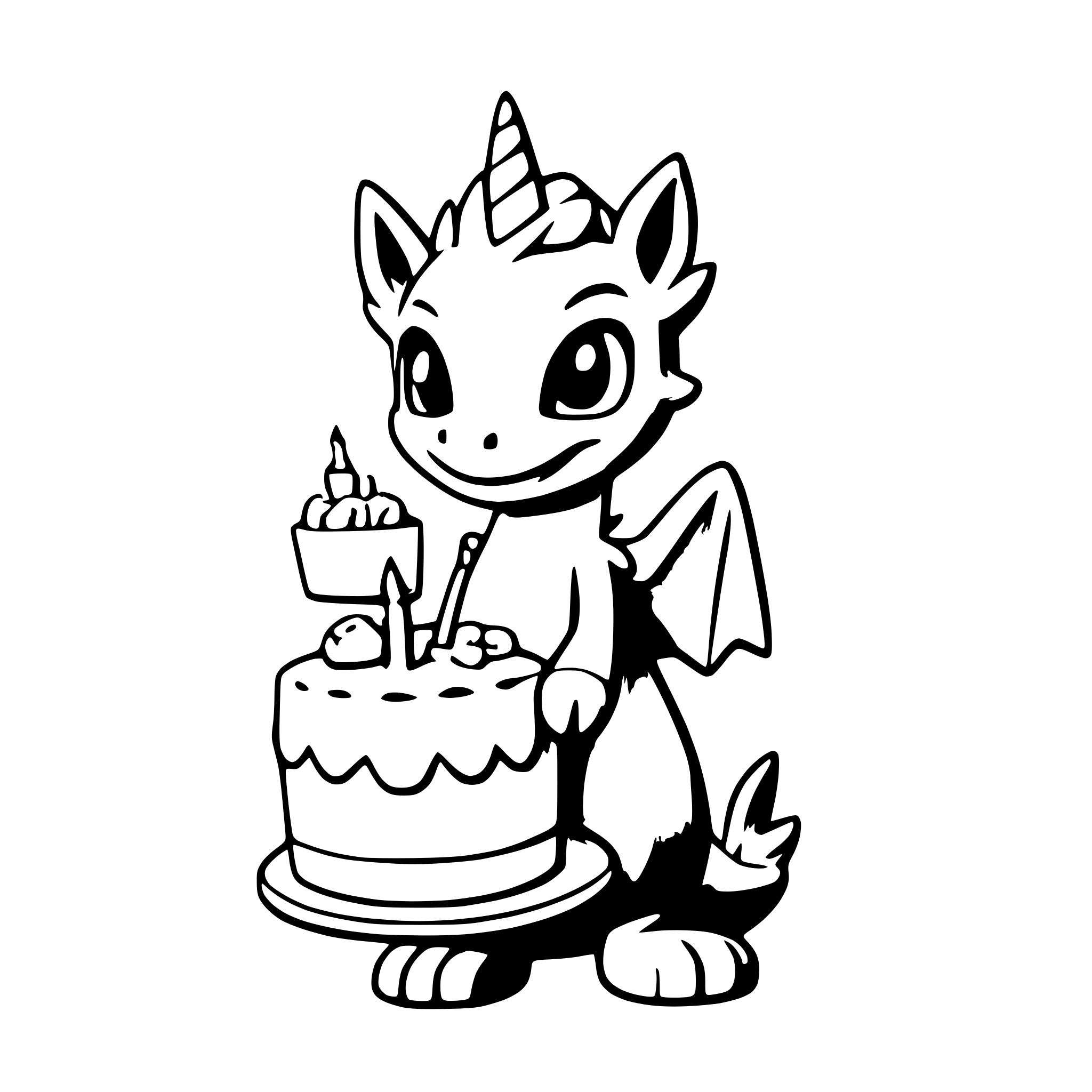 AI-generated SVG of a a cute dragon holding a birthday cake