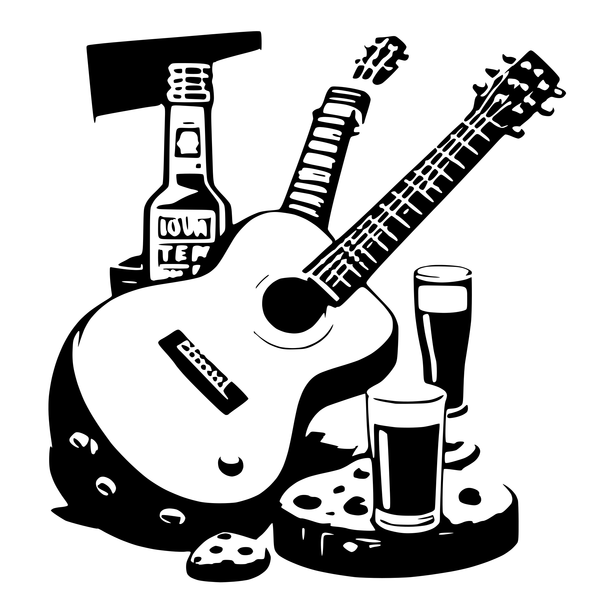 AI-generated SVG of 'a guitar that is also a beer that is also a cookie.you can play it, drink it, and eat it'