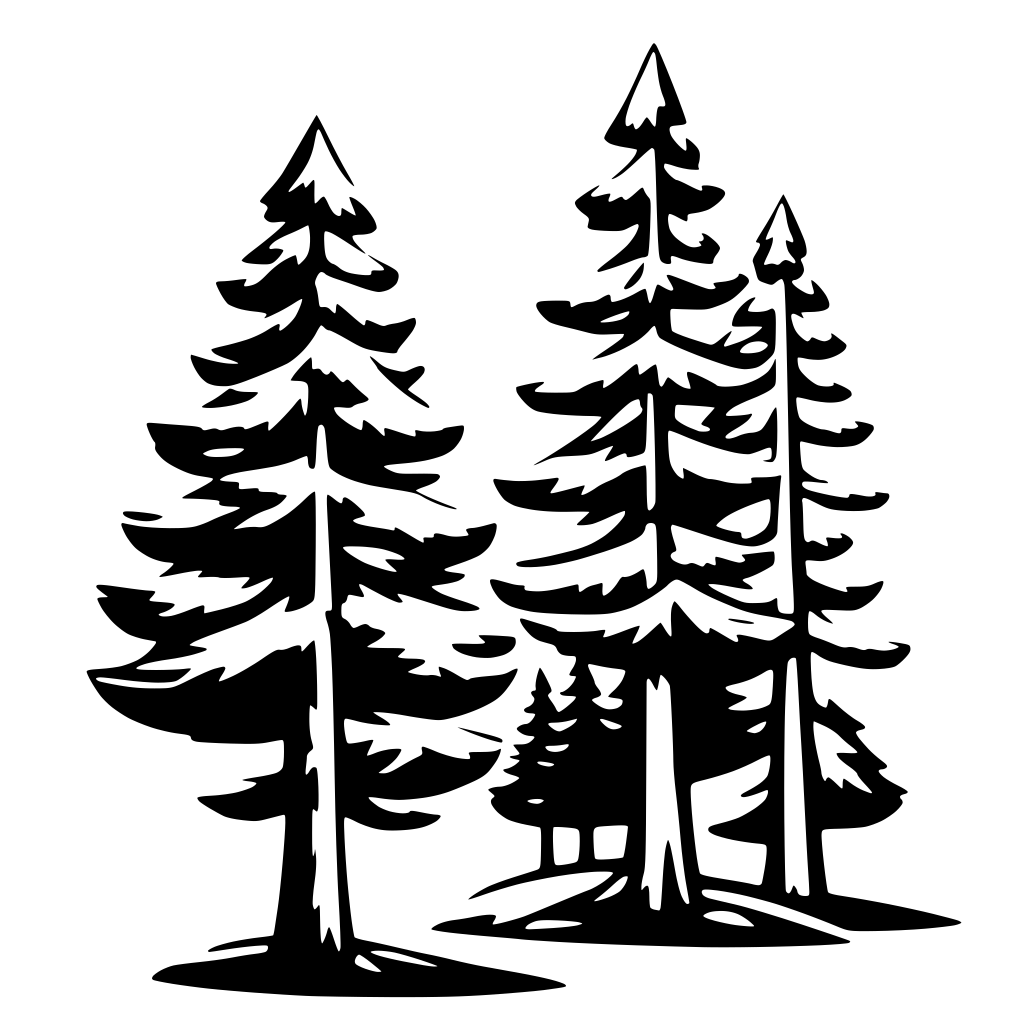 AI-generated SVG of 'Pine trees of varying heights'