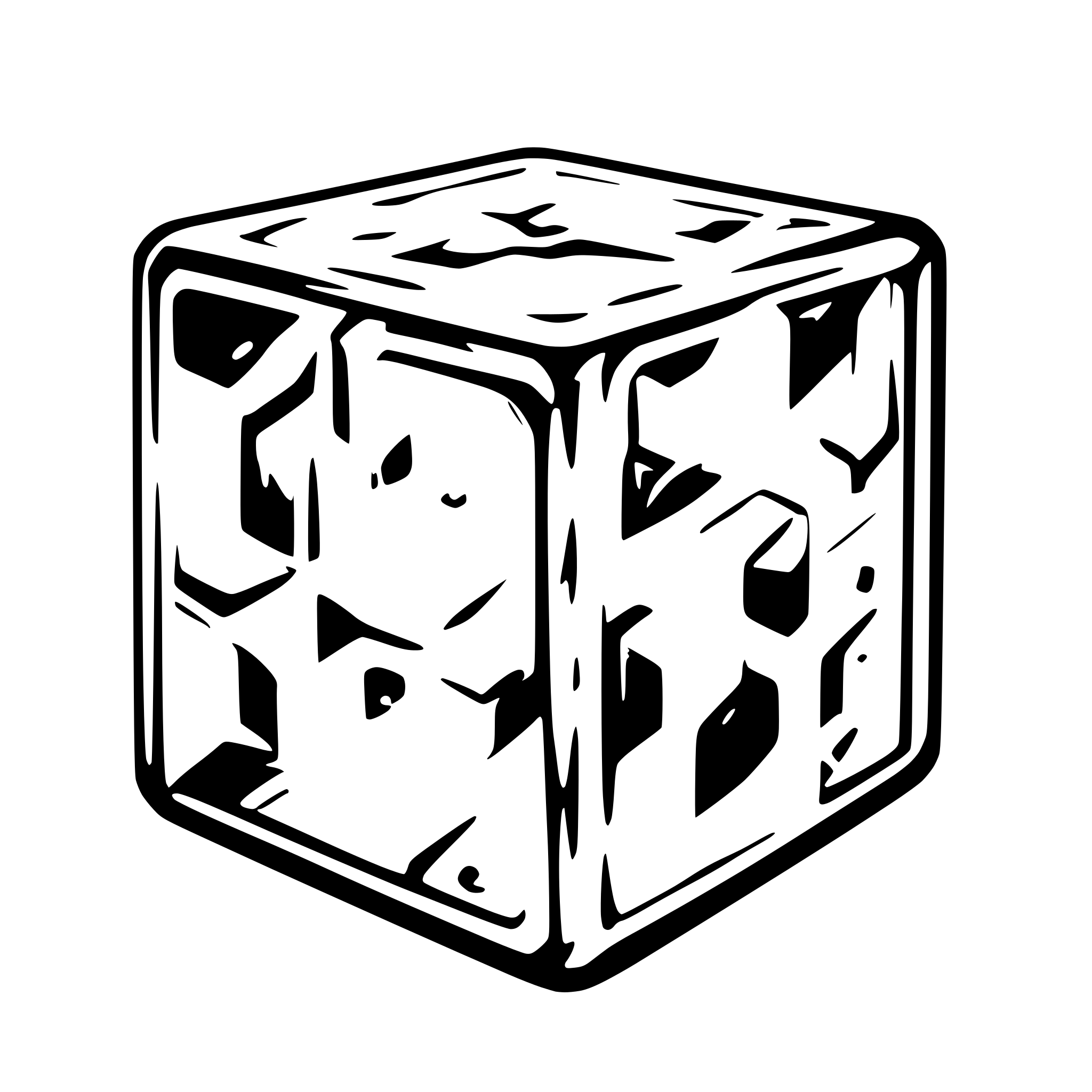 AI-generated SVG of '"A frozen cube with icy blue textures. Bold outlines and flat shading to emphasize its sharp edges, using Toon Shader. Small icy particles surround the cube."'