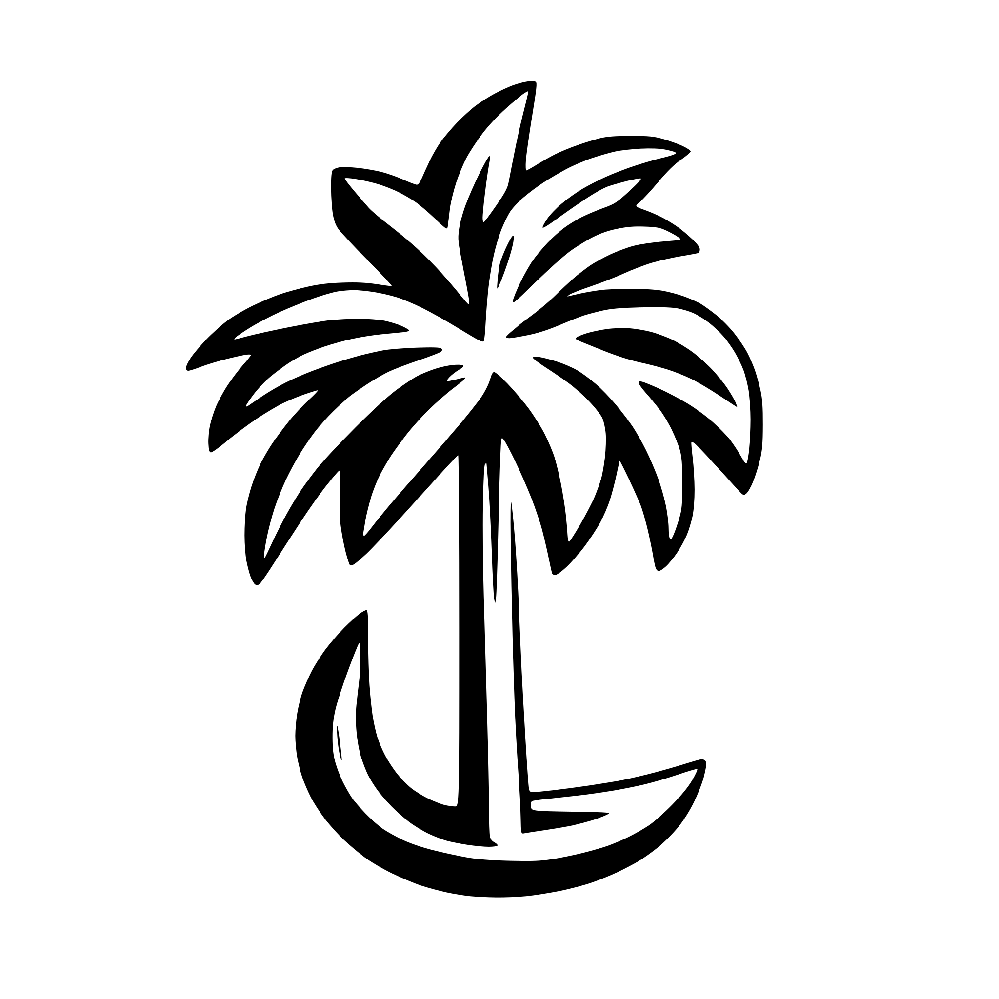 AI-generated SVG of a one simple palm tree with 6 separated leaves pointy leaved towards the ground without a base. leaves are pointy and sharp